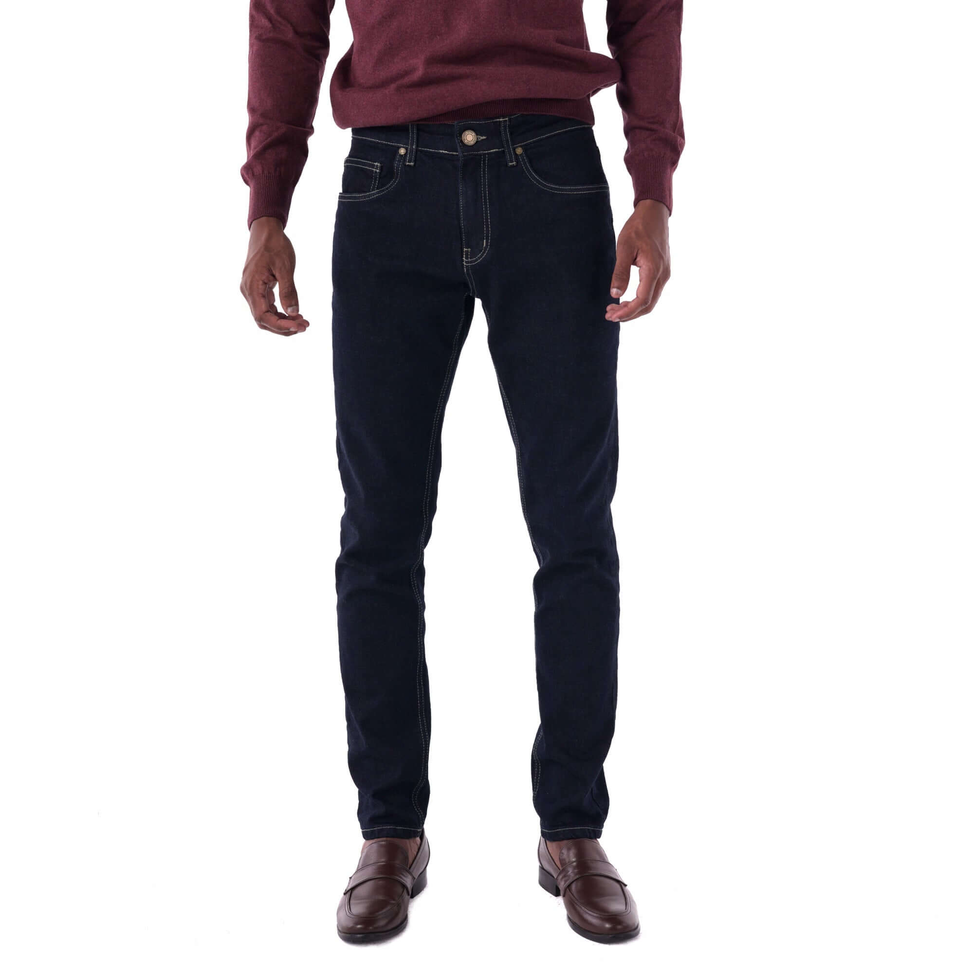 SOLID Navy Slim Denim with Contrast Stitch front