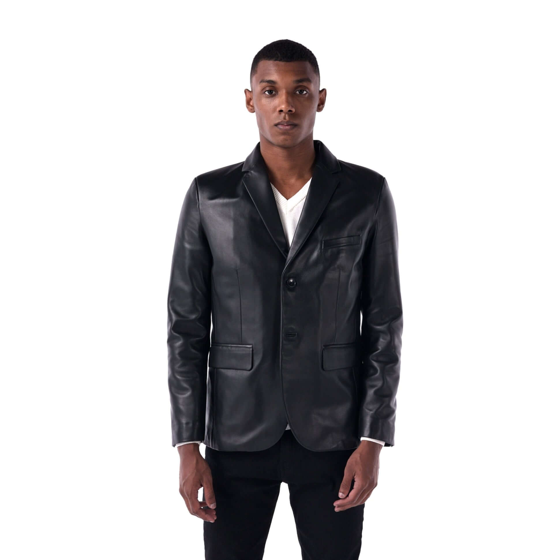 The Slim Leather Blazer - Lambskin Edition - Black - Main
