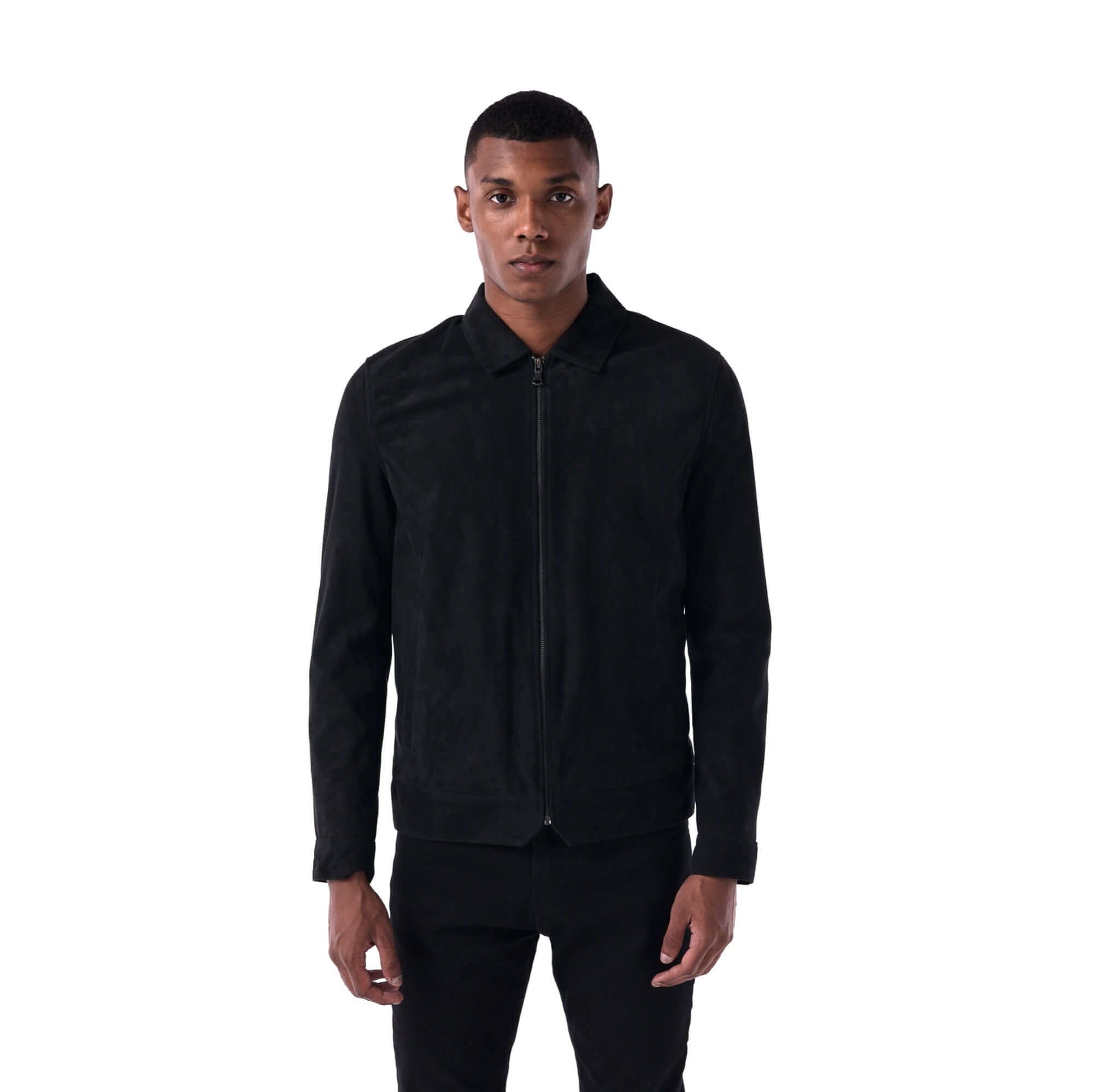 The Minimalist Collar Jacket - Suede Edition - Black - Main