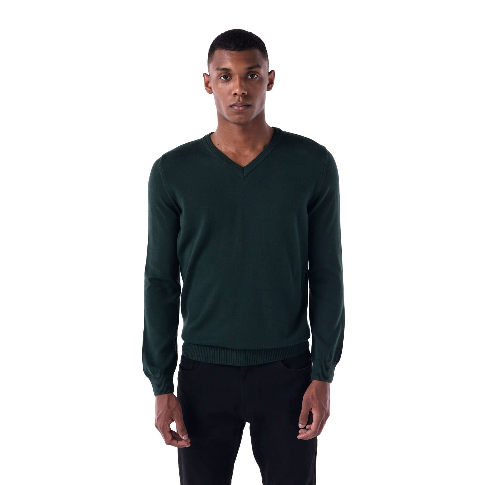 SOLID Knitted V-Neck Sweater - Green - main