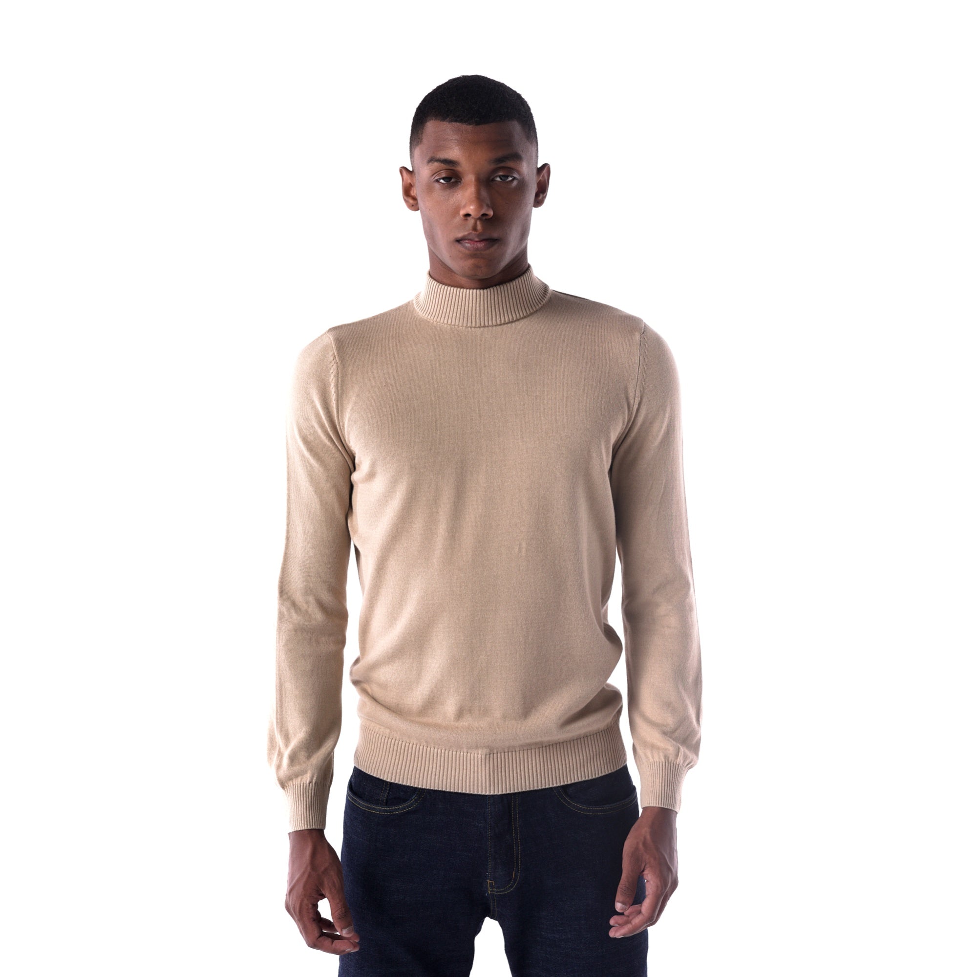 SOLID Knitted Mock Neck Sweater - beige - main