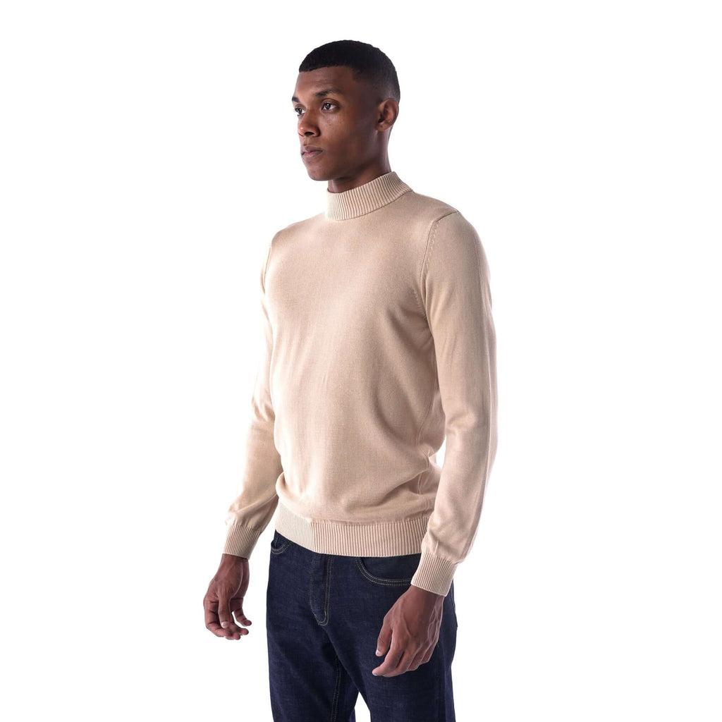 SOLID Knitted Mock Neck Sweater - beige - 3/4