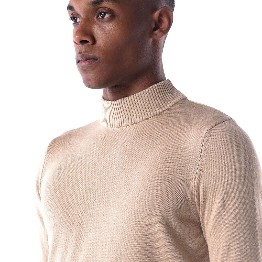 SOLID Knitted Mock Neck Sweater - beige- focus 1