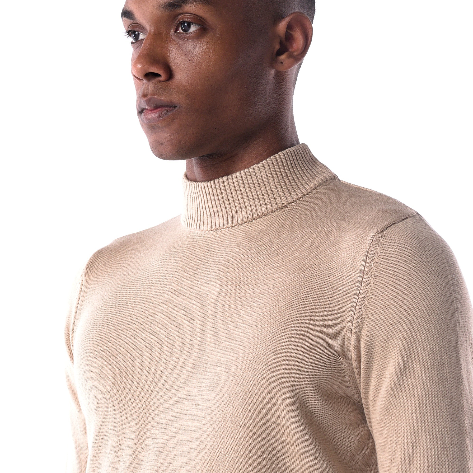 SOLID Knitted Mock Neck Sweater - beige- focus 1