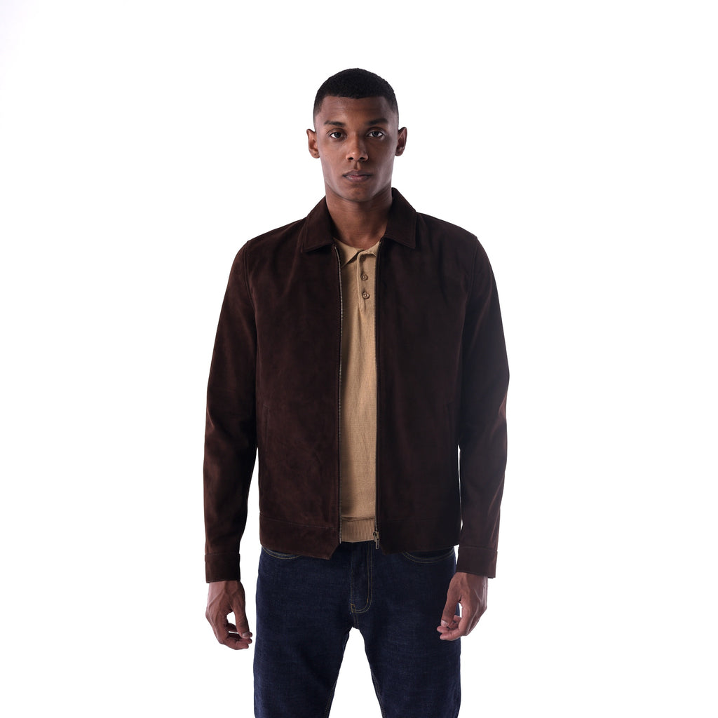 The Minimalist Collar Jacket in Goat Suede