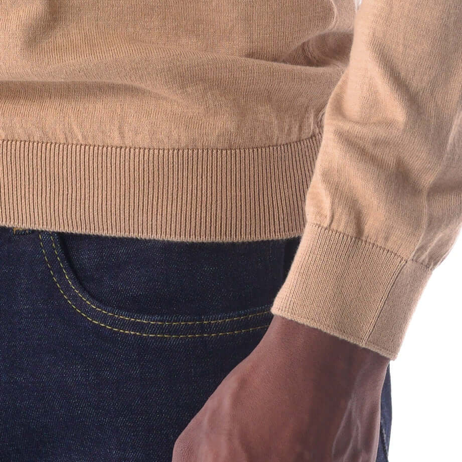 SOLID Knitted Long-Sleeve Polo - beige - close up 2