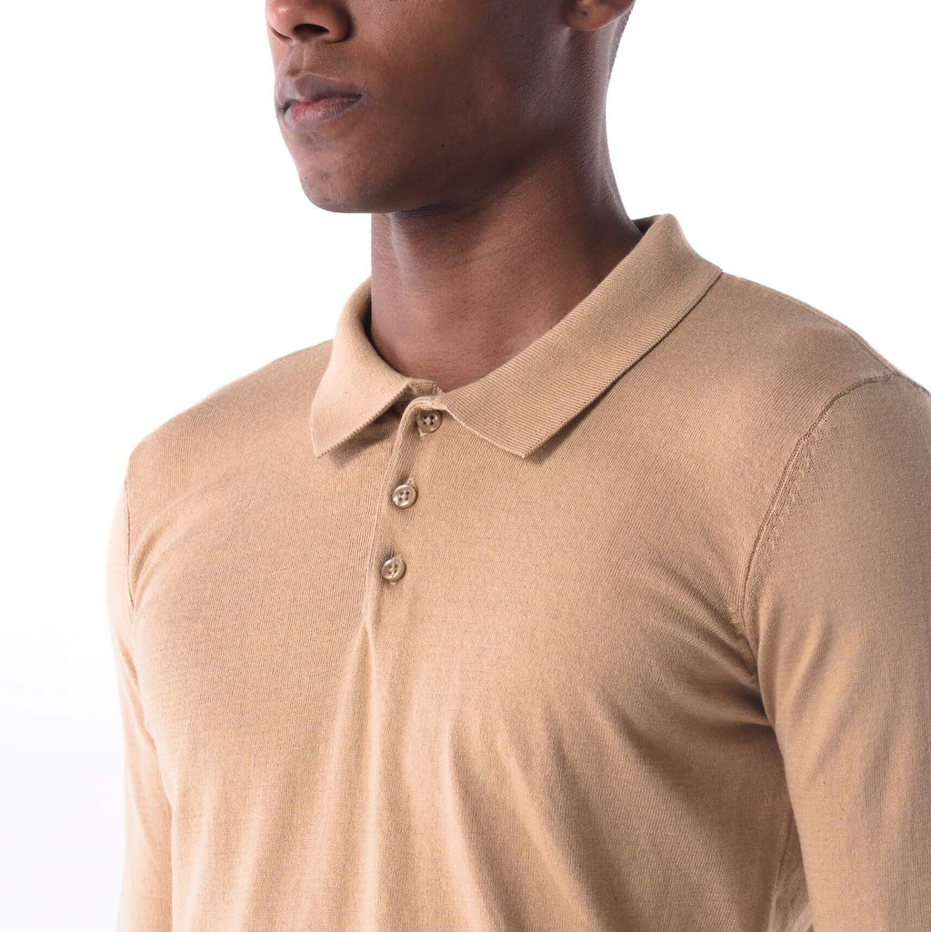 SOLID Knitted Long-Sleeve Polo - beige - close up 1