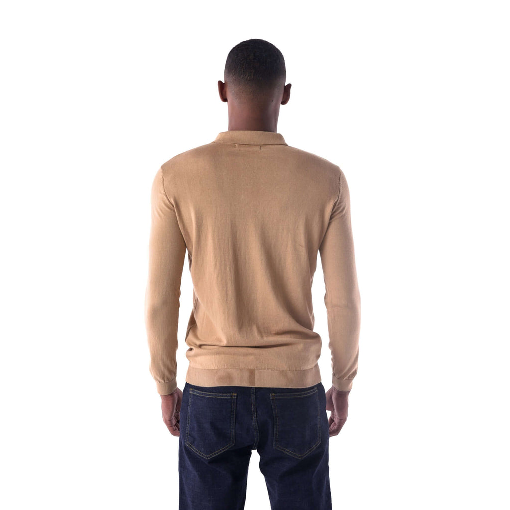 SOLID Knitted Long-Sleeve Polo - beige - back