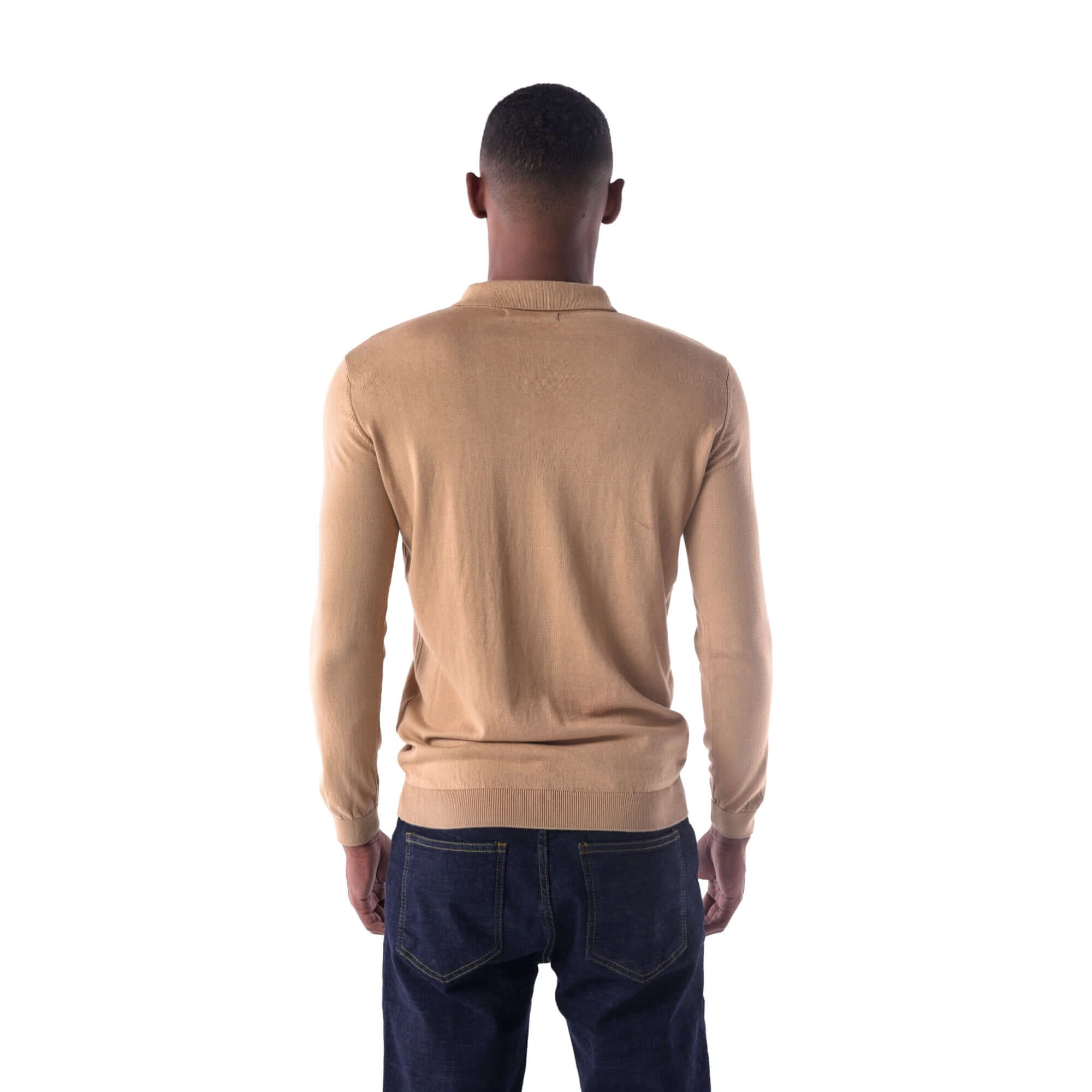 SOLID Knitted Long-Sleeve Polo - beige - back