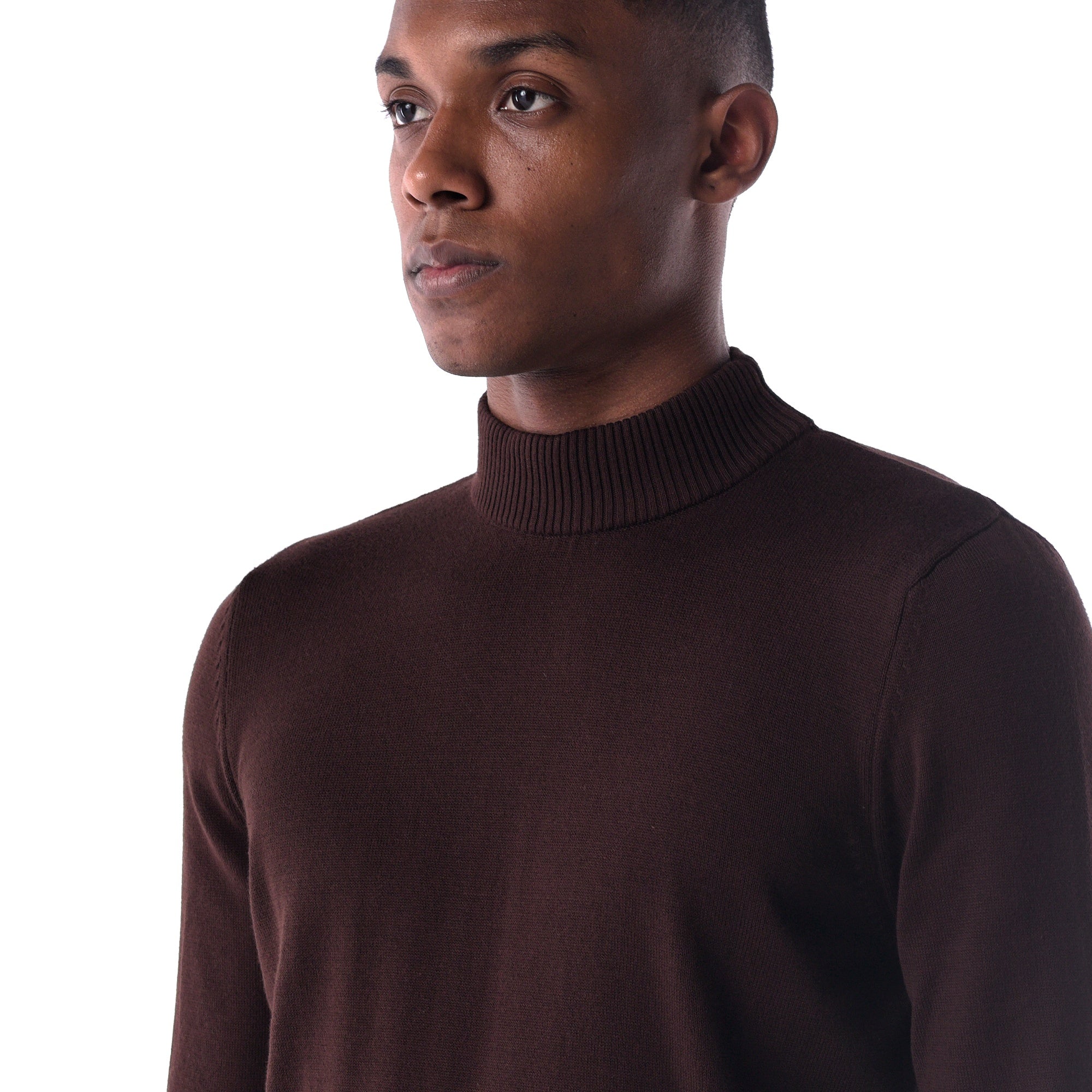 SOLID Knitted Mock Neck Sweater- brown - focus 1