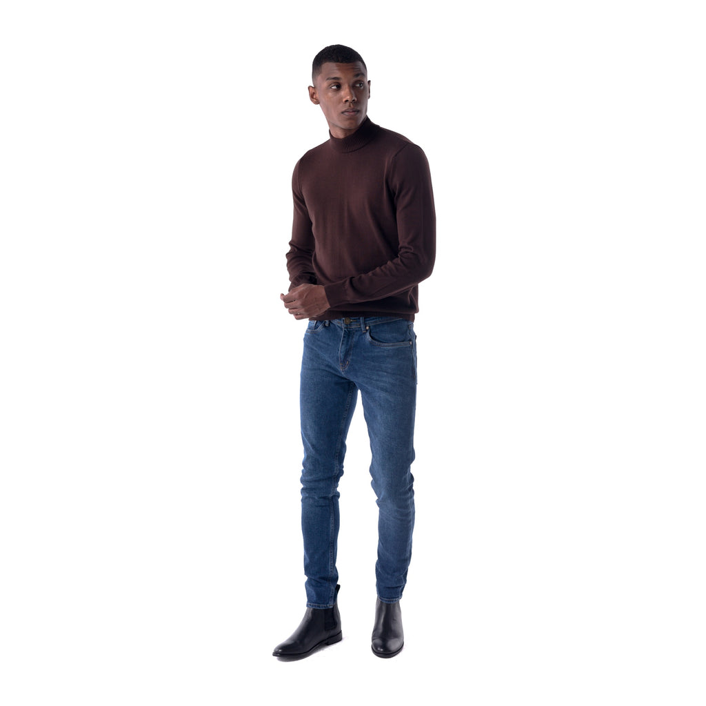 SOLID Knitted Mock Neck Sweater- brown - look