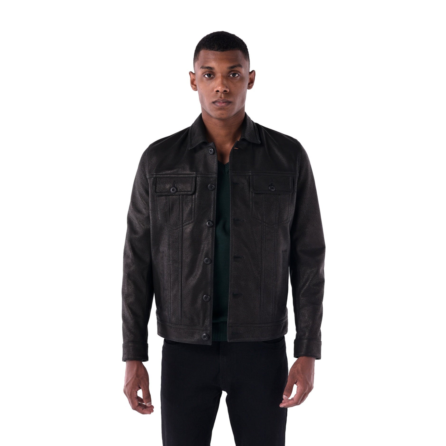 The Rugged Trucker Jacket – Lambskin Edition - black - open