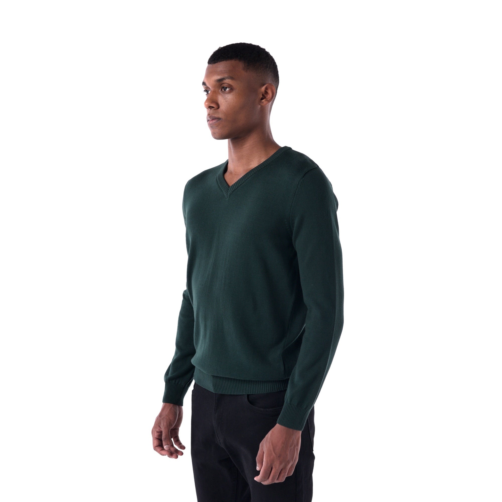SOLID Knitted V-Neck Sweater - Green - side