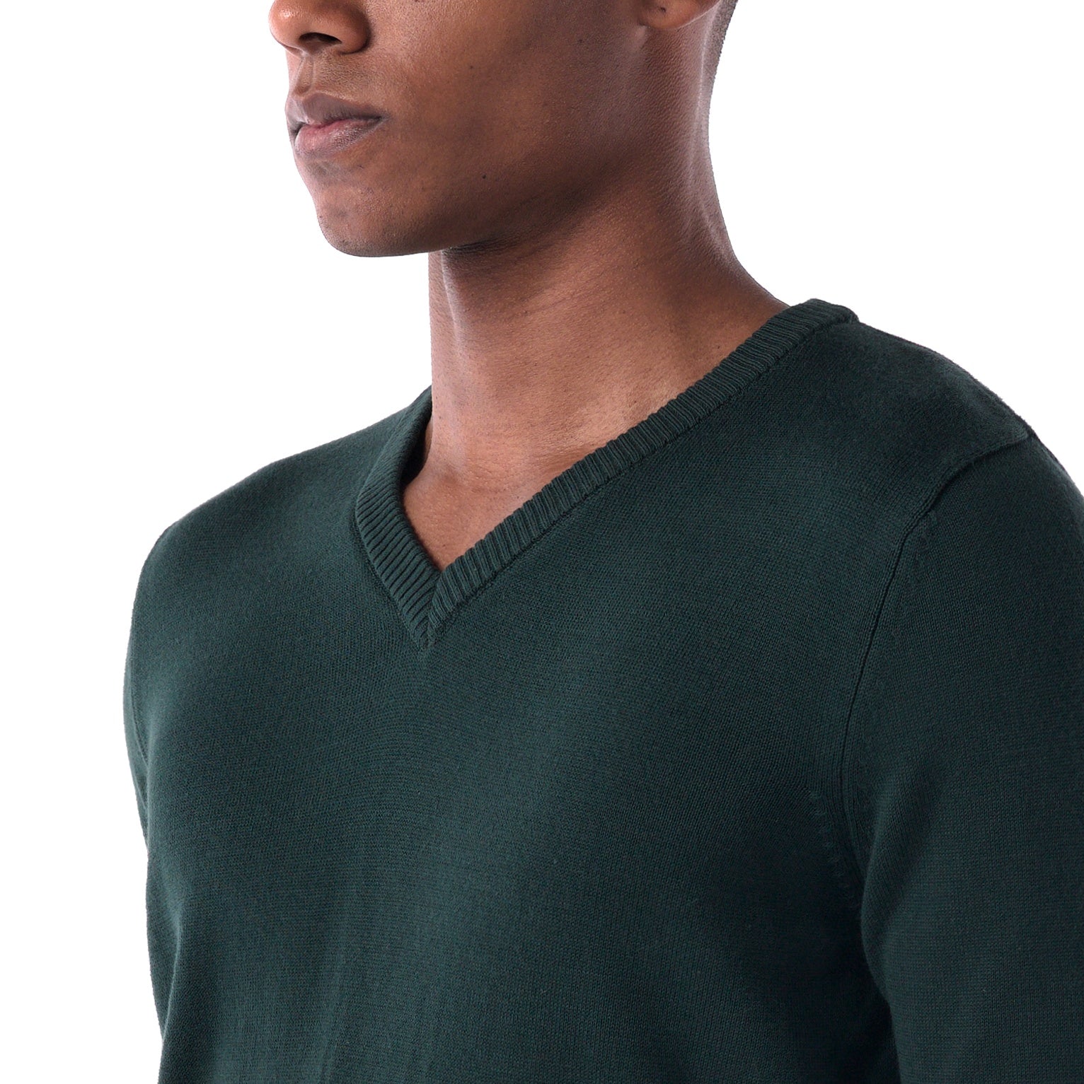 SOLID Knitted V-Neck Sweater - Green --close up