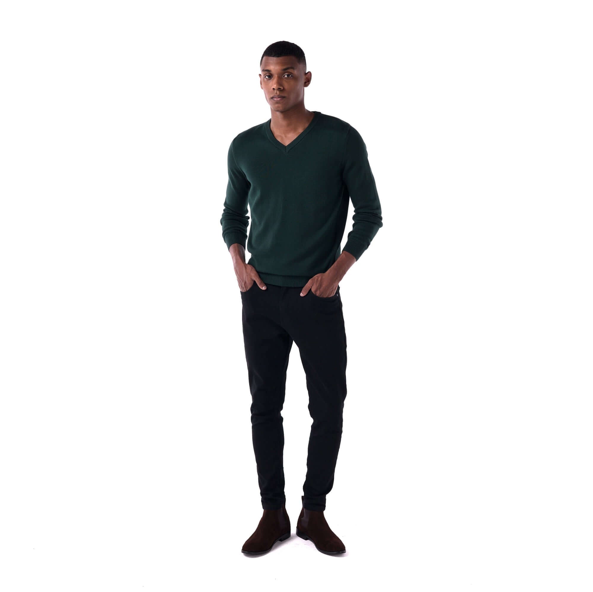 SOLID Knitted V-Neck Sweater - Green - look
