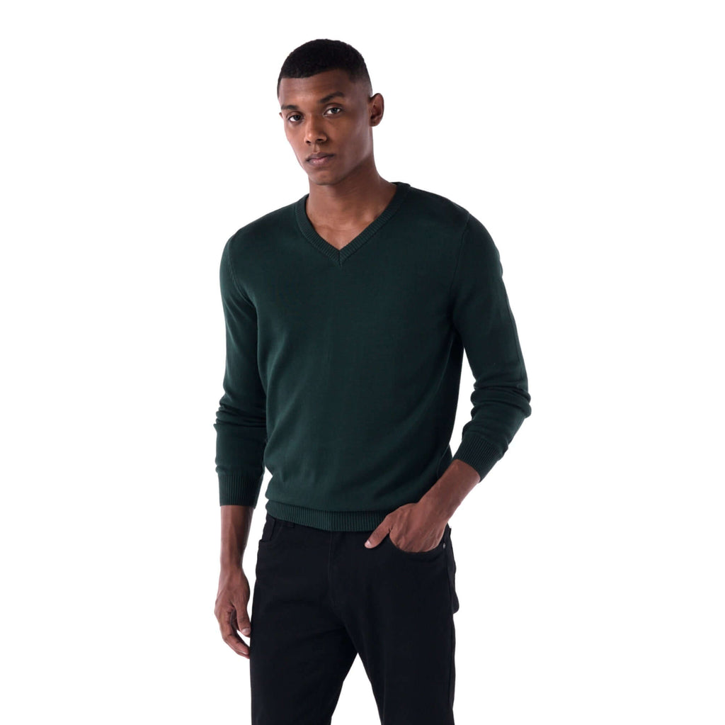 SOLID Knitted V-Neck Sweater - Green - style