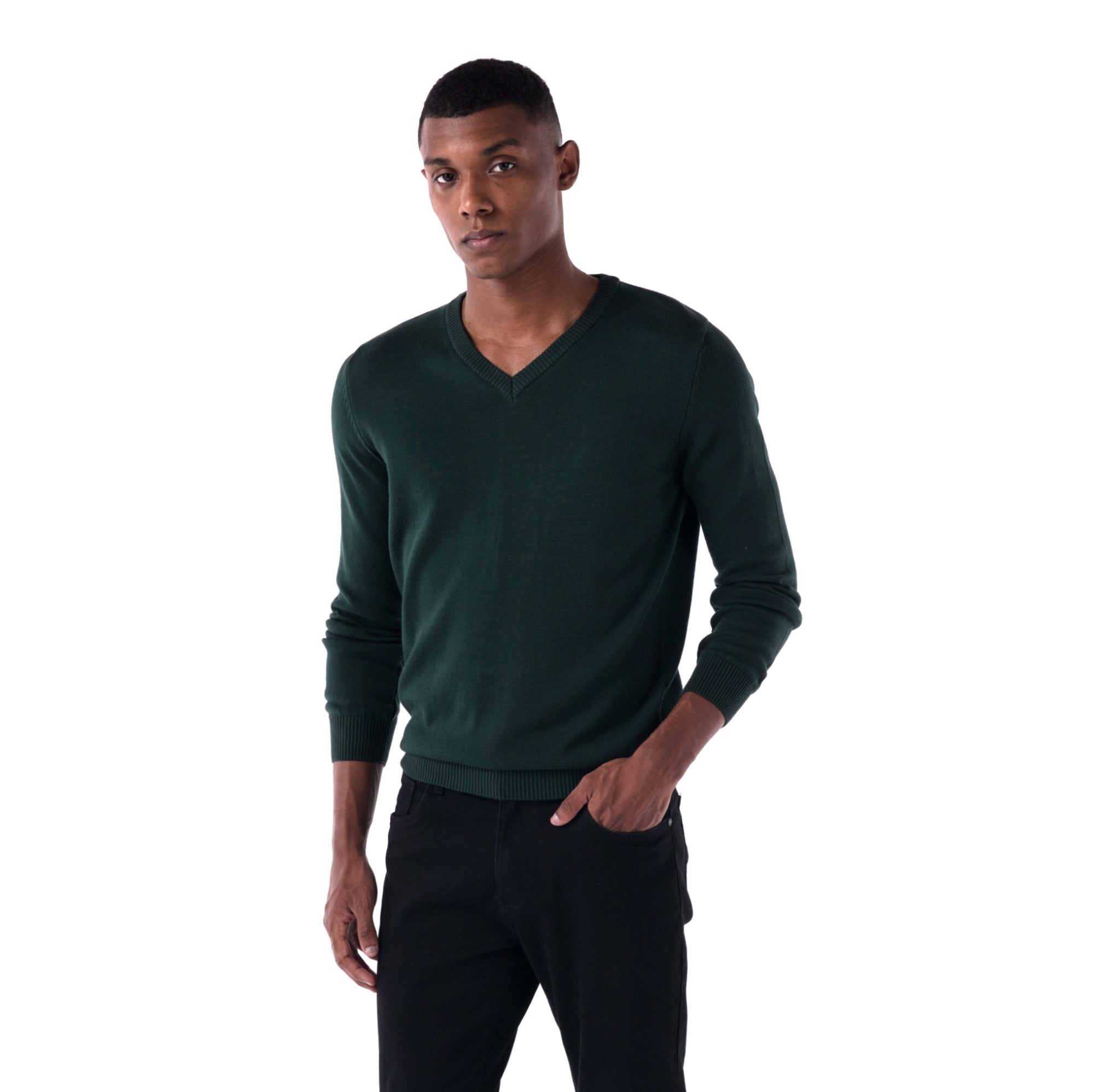 SOLID Knitted V-Neck Sweater - Green - style