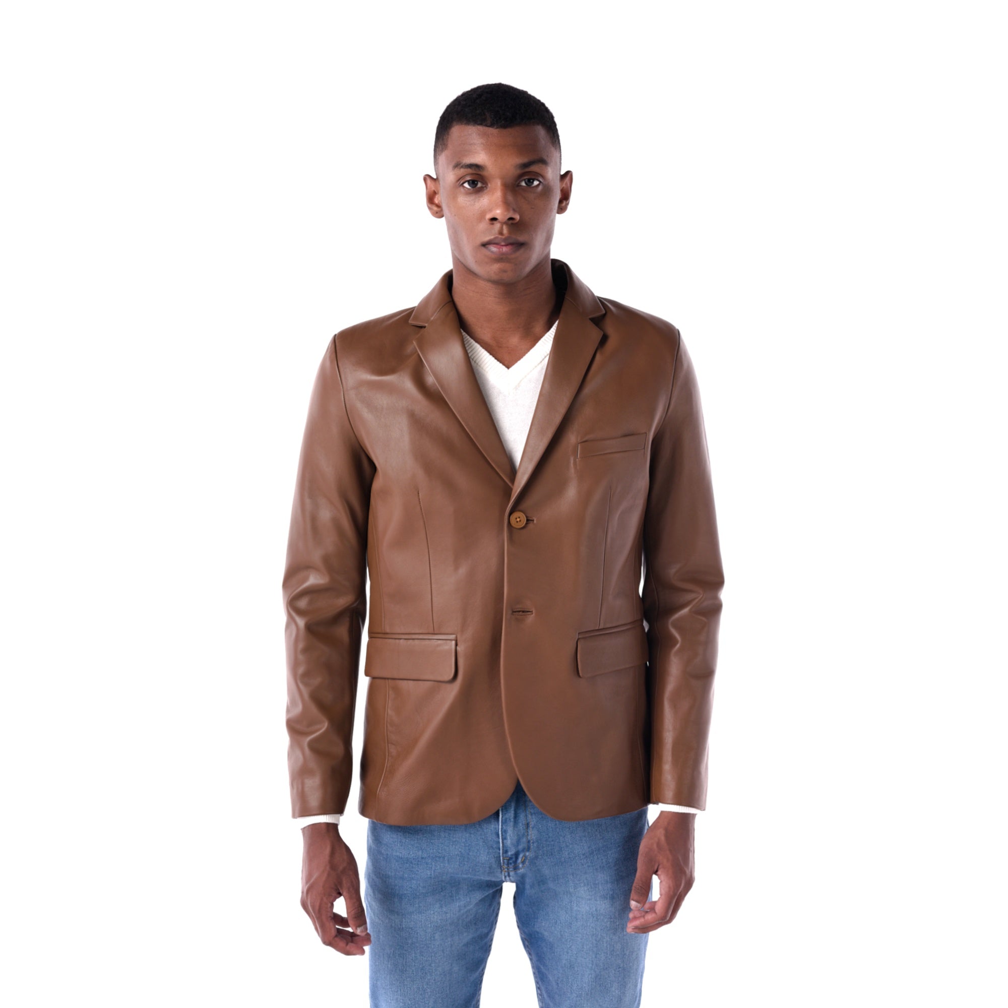 The Slim Leather Blazer - Lambskin Edition - Brown - Main