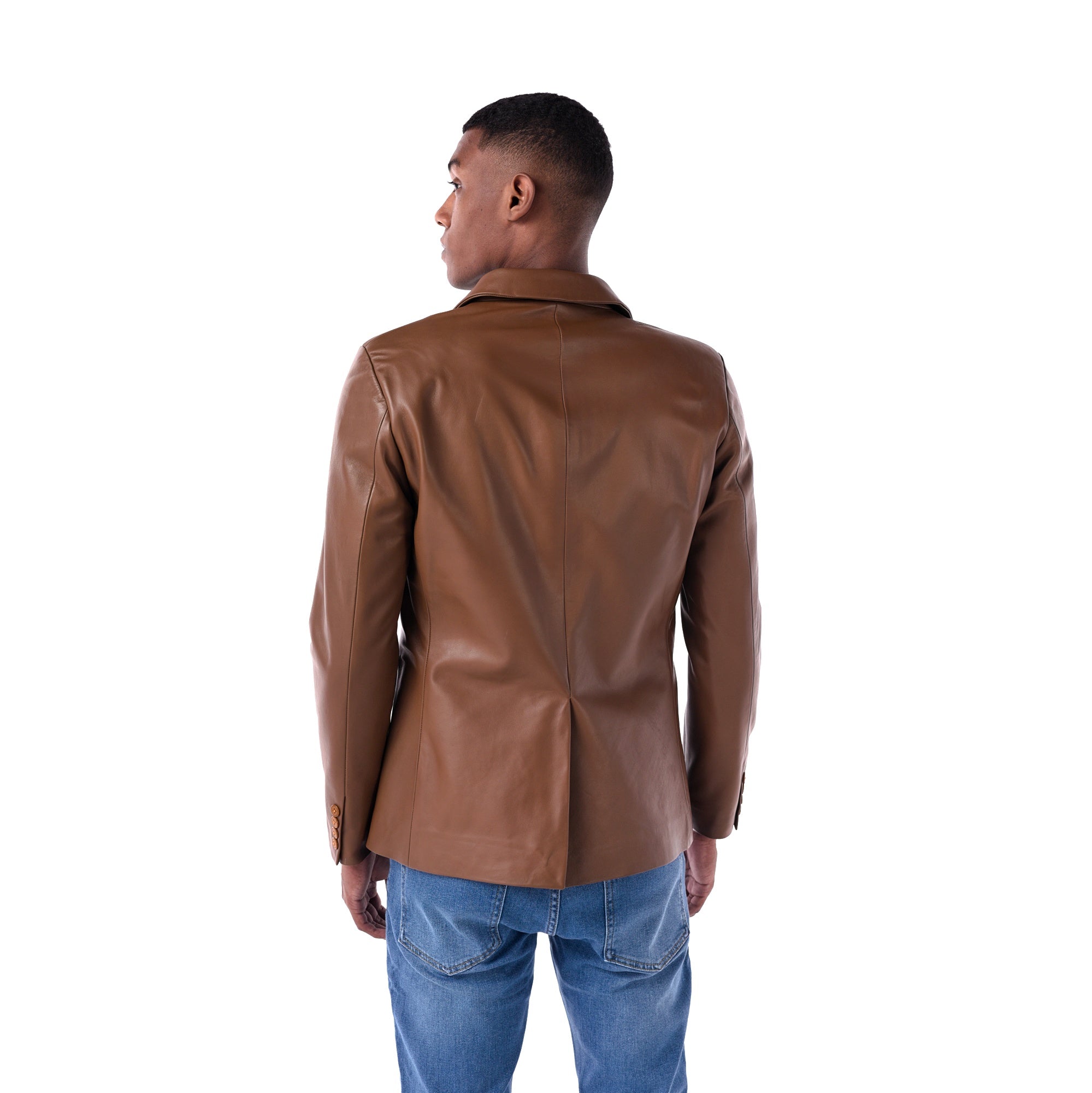 The Slim Leather Blazer - Lambskin Edition - Brown - Back