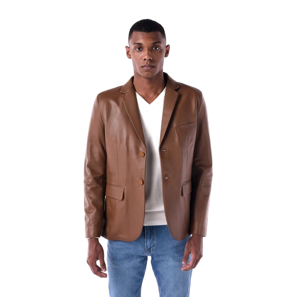 The Slim Leather Blazer - Lambskin Edition - Brown - Open