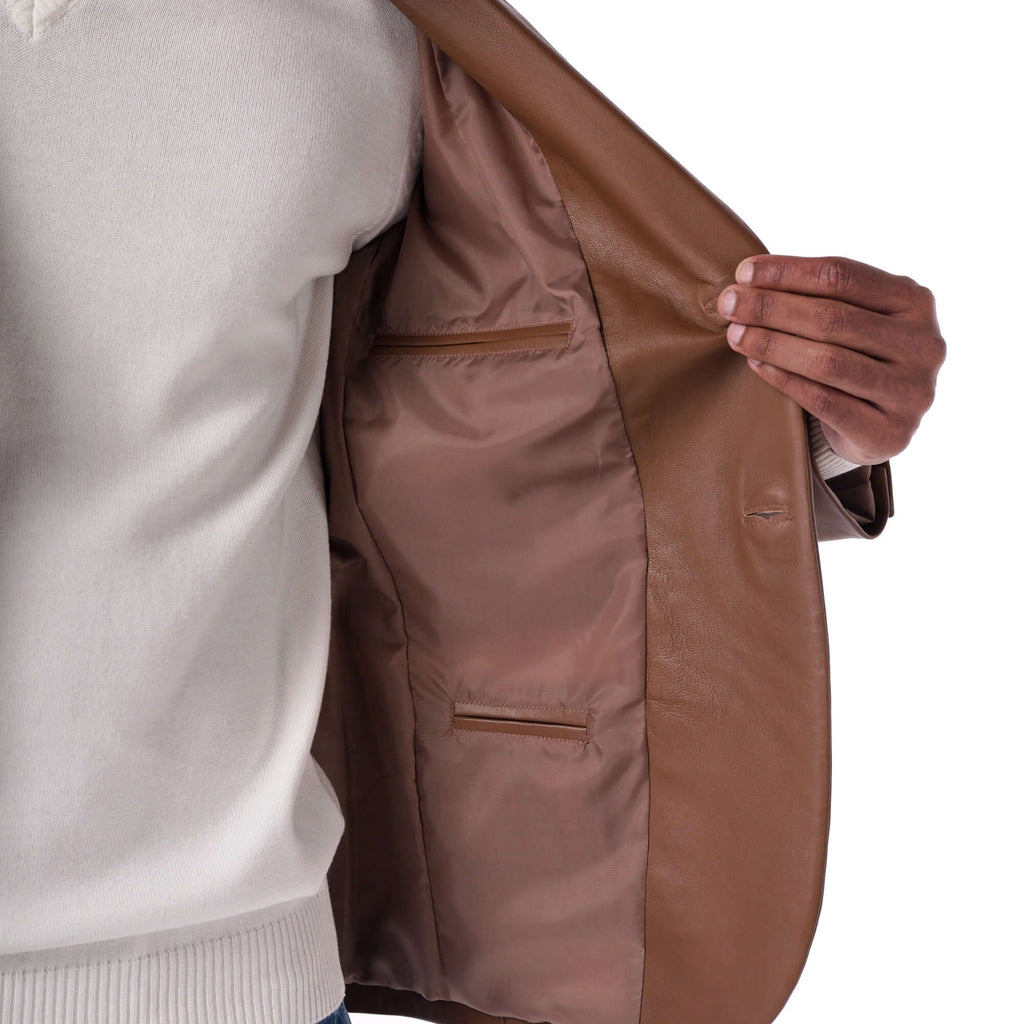 The Slim Leather Blazer - Lambskin Edition - Brown - Detail 2