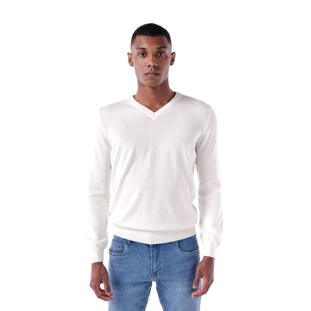 SOLID Knitted V-Neck Sweater - White - Main