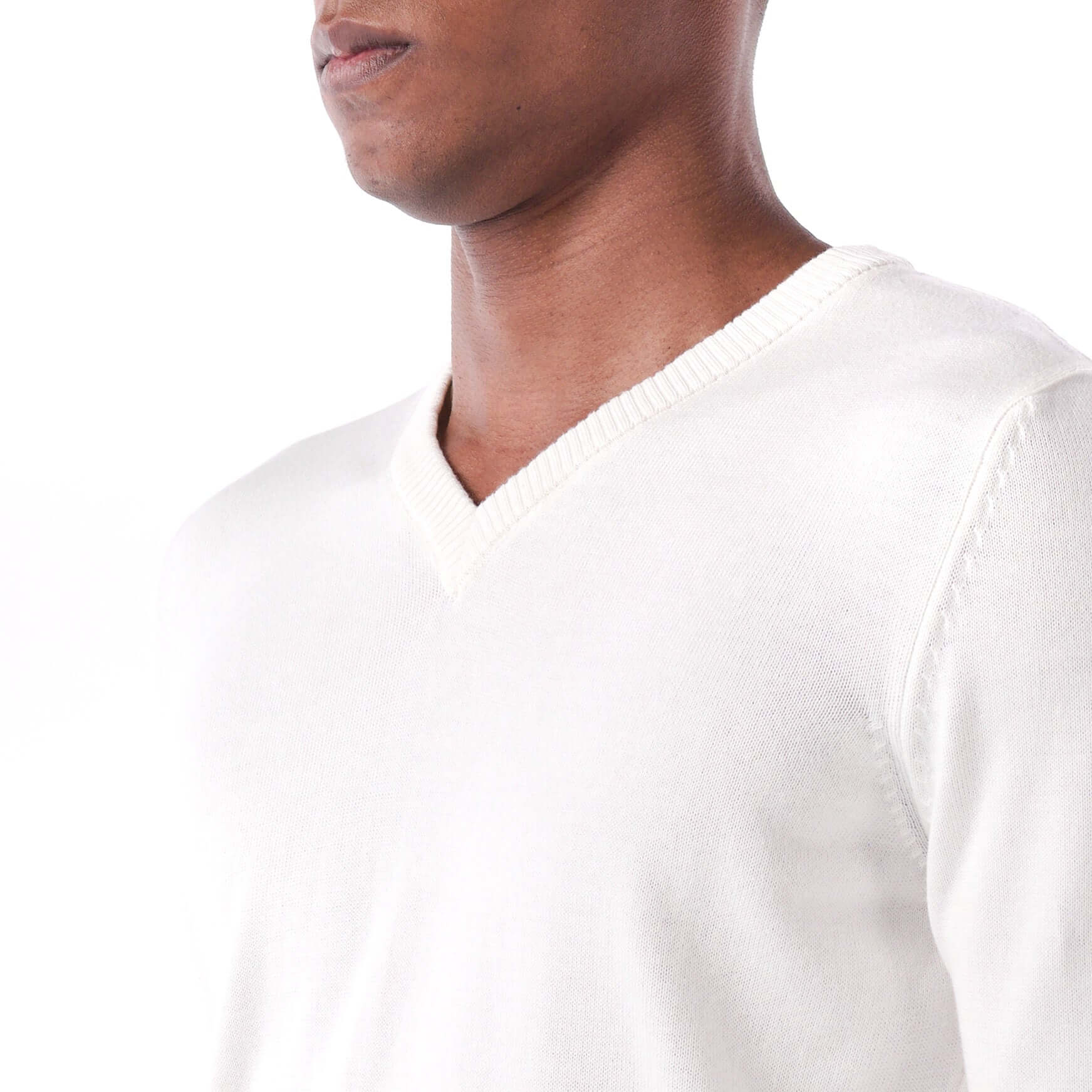 SOLID Knitted V-Neck Sweater - White - close up 1