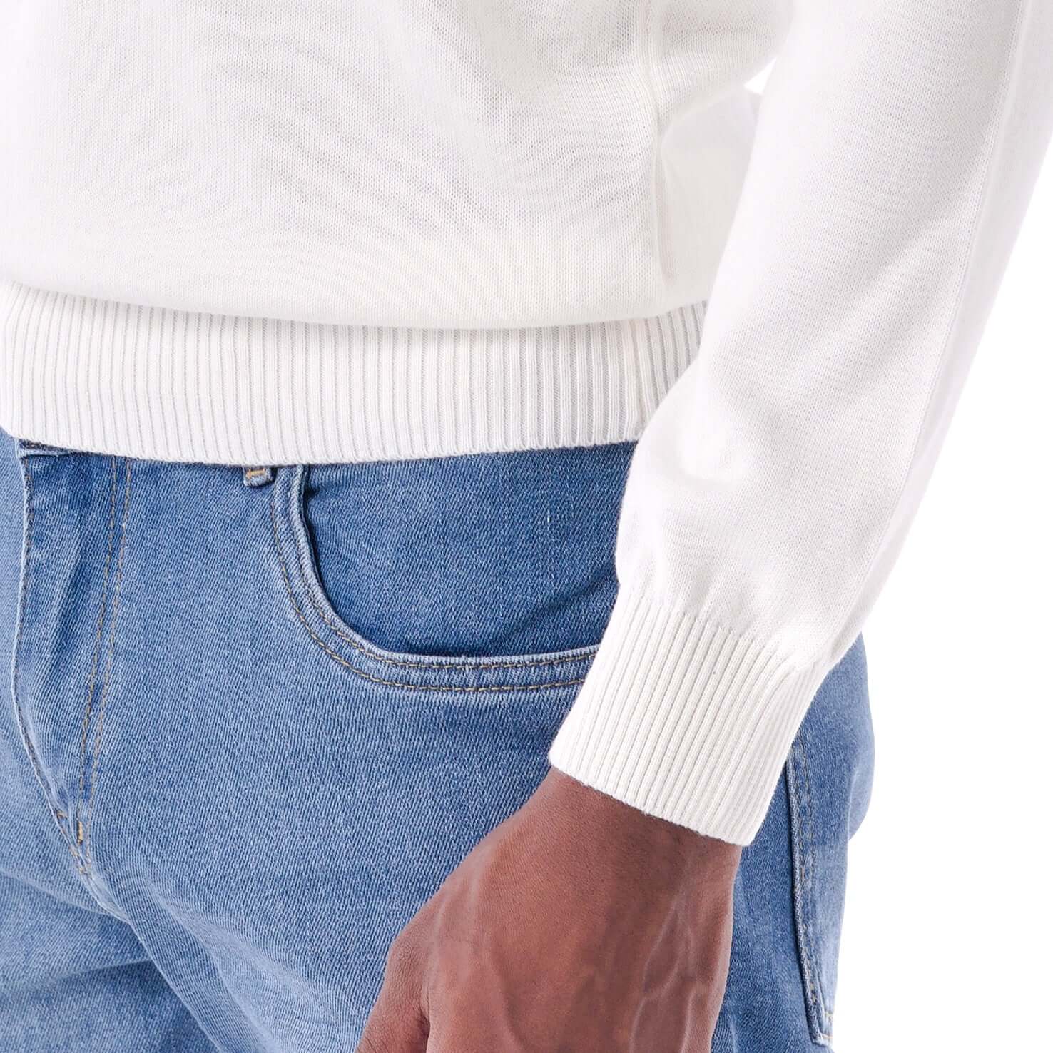 SOLID Knitted V-Neck Sweater - White - close up 2