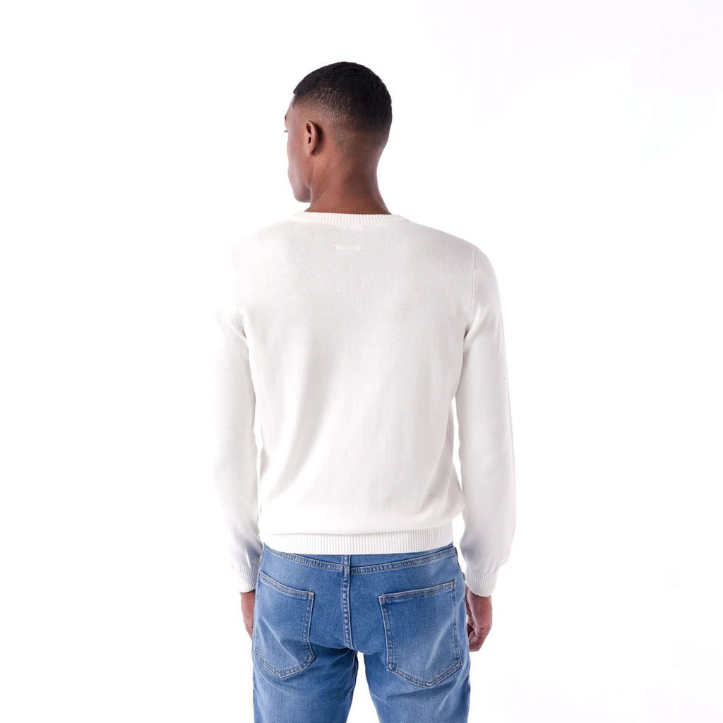 SOLID Knitted V-Neck Sweater - White - back