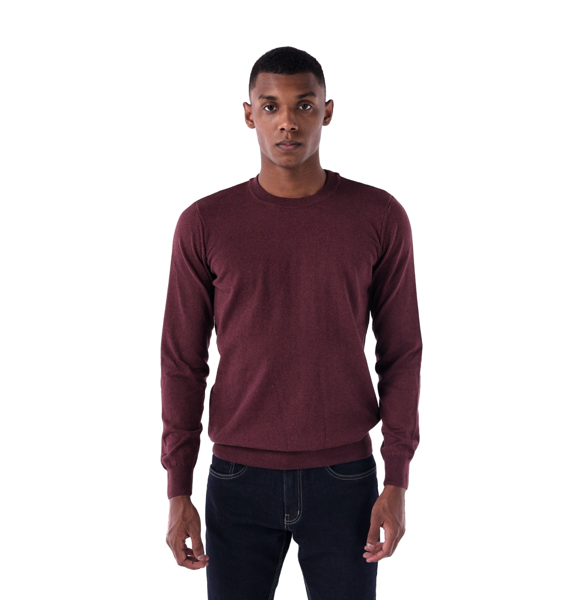 SOLID Crew Pullover Sweater - burgundy - main
