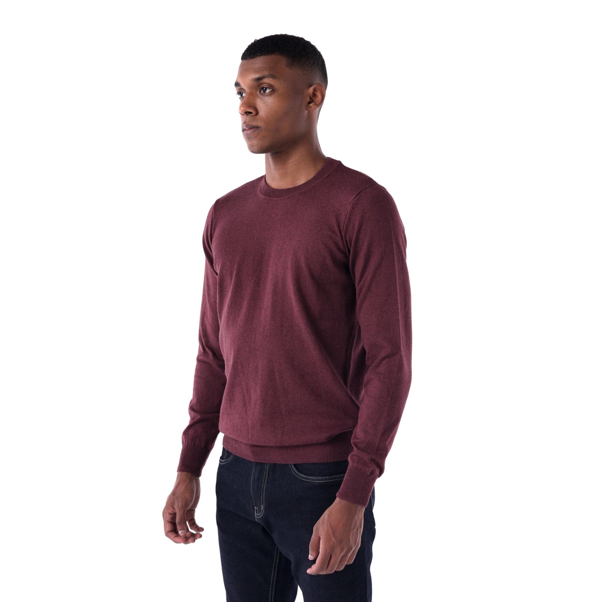 SOLID Crew Pullover Sweater - burgundy - 3/4