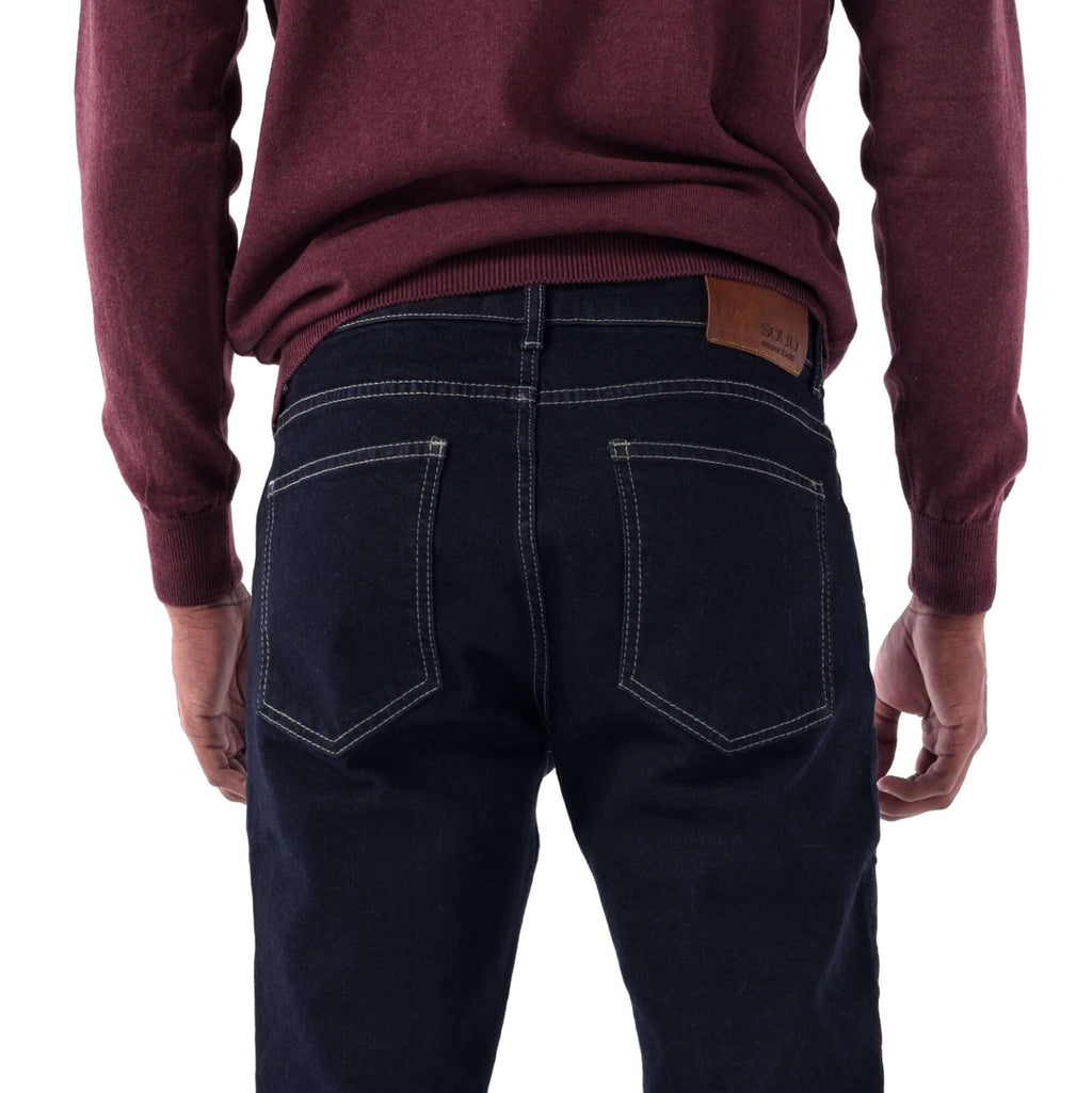 SOLID Navy Slim Denim with Contrast Stitch back  detail