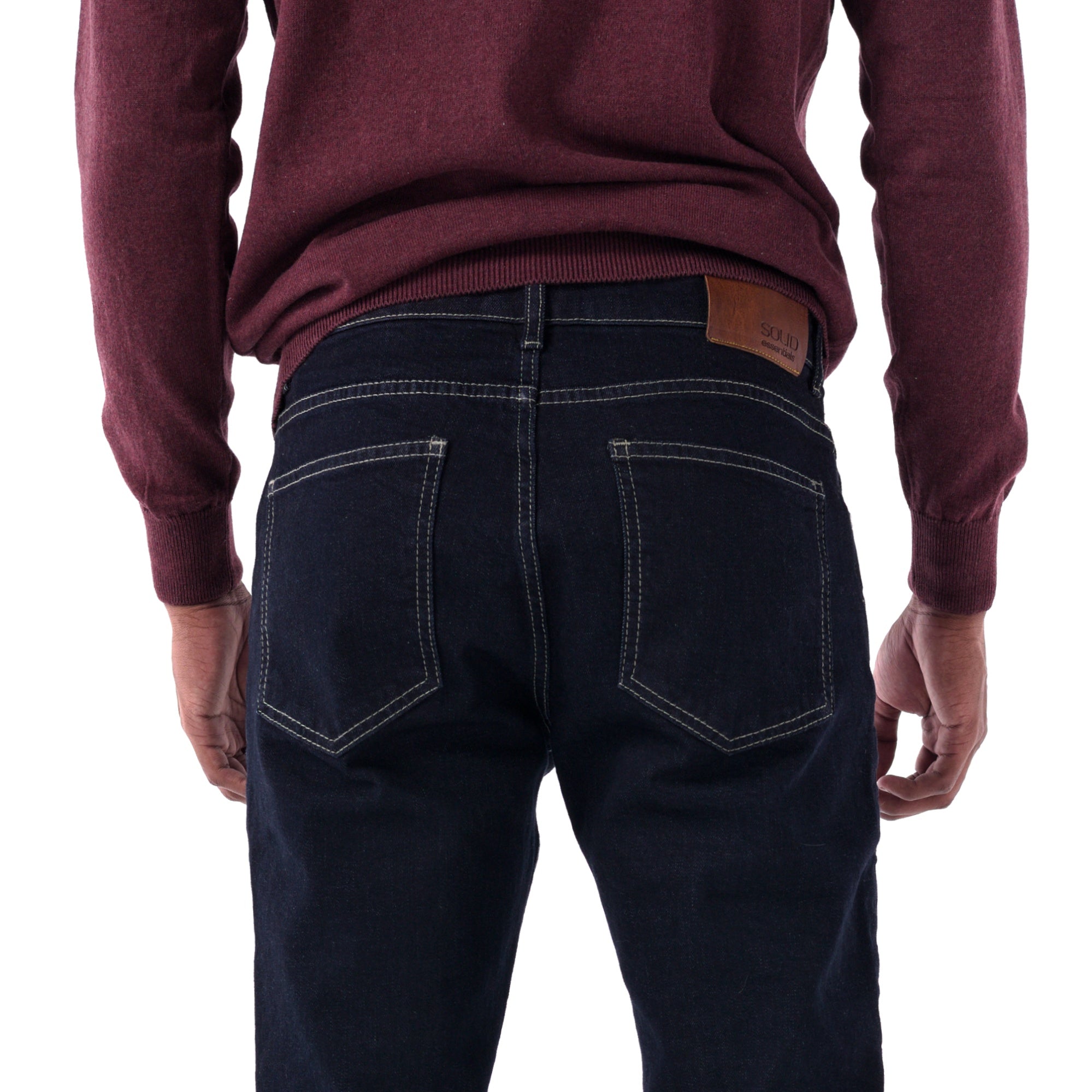SOLID Navy Slim Denim with Contrast Stitch back  detail