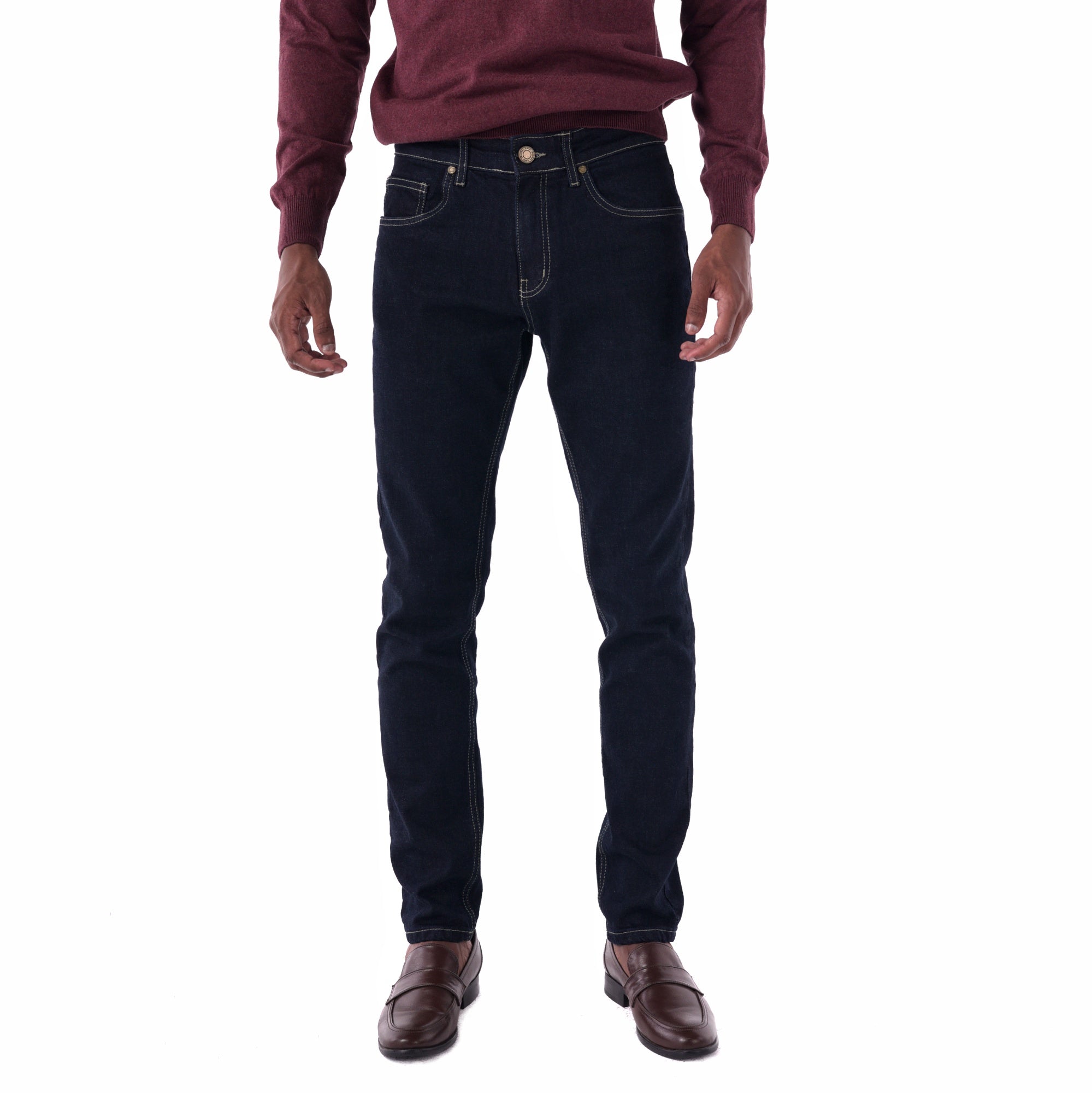 SOLID Navy Slim Denim with Contrast Stitch front
