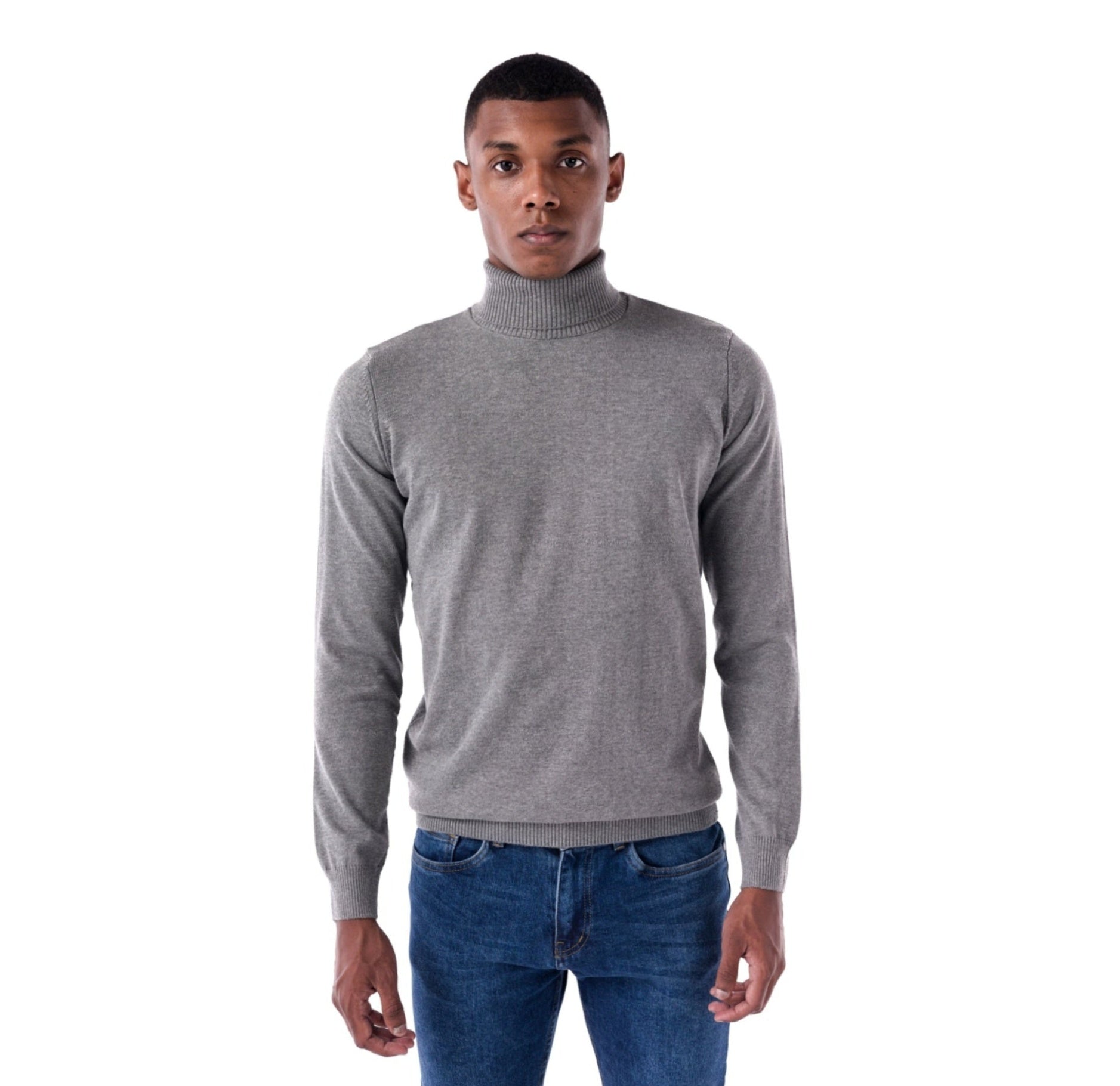 SOLID Knitted Turtleneck Sweater - gray - front