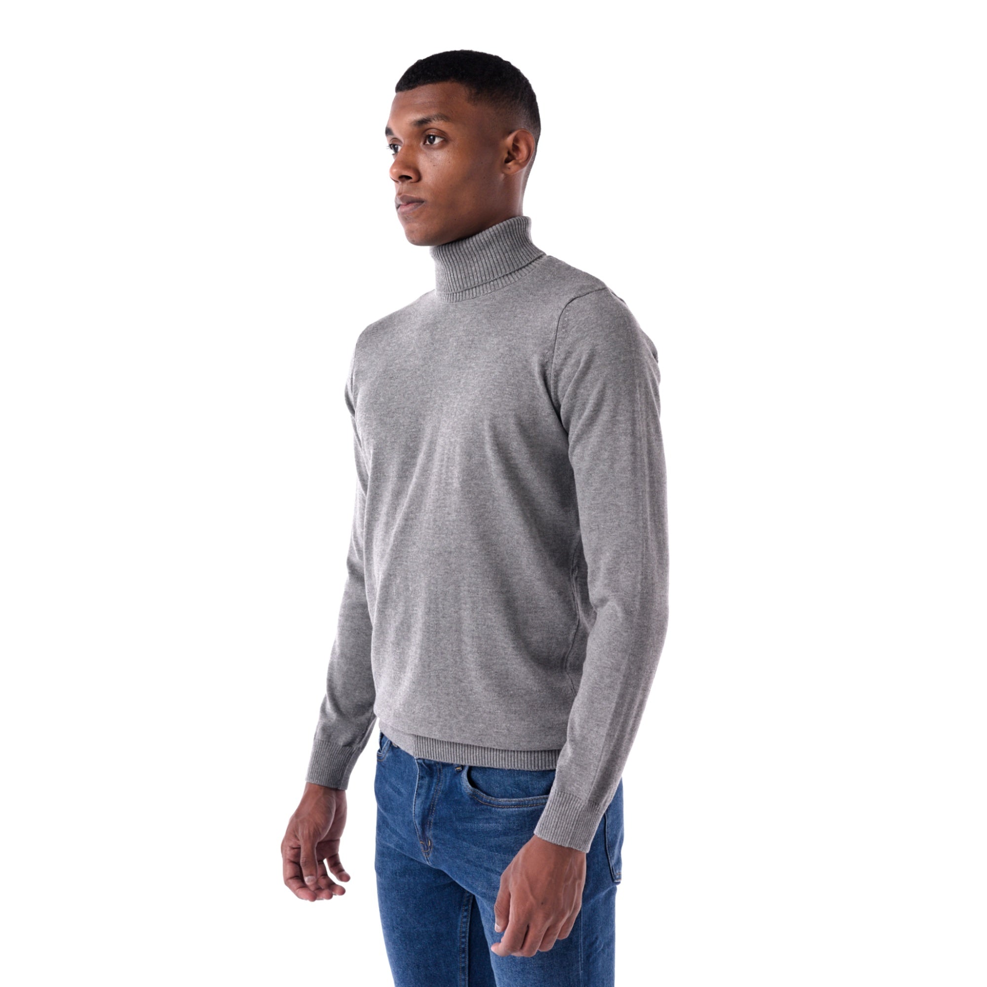 SOLID Knitted Turtleneck Sweater - gray - side