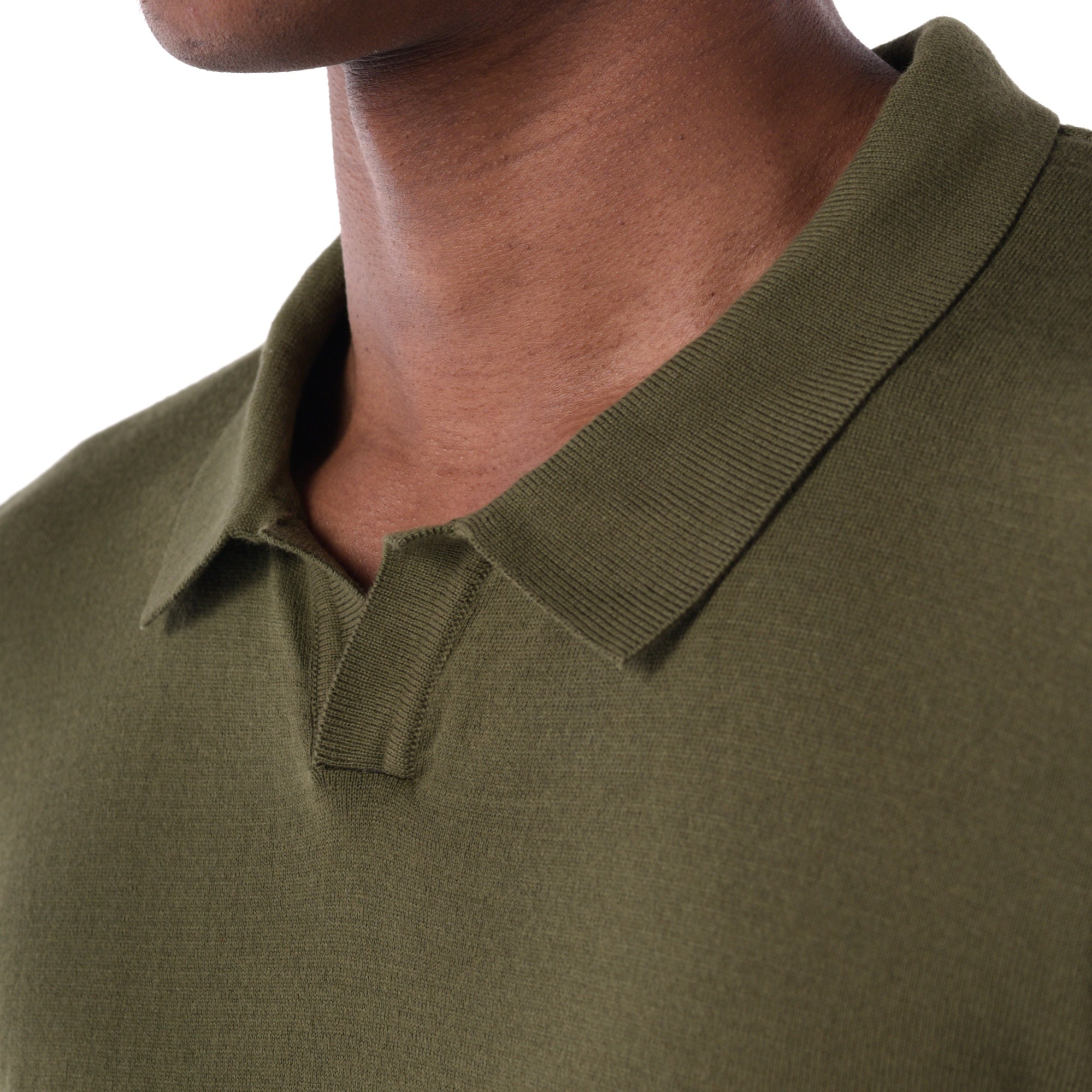 SOLID Knitted V-Neck Long-Sleeve Polo - olive - detail 1
