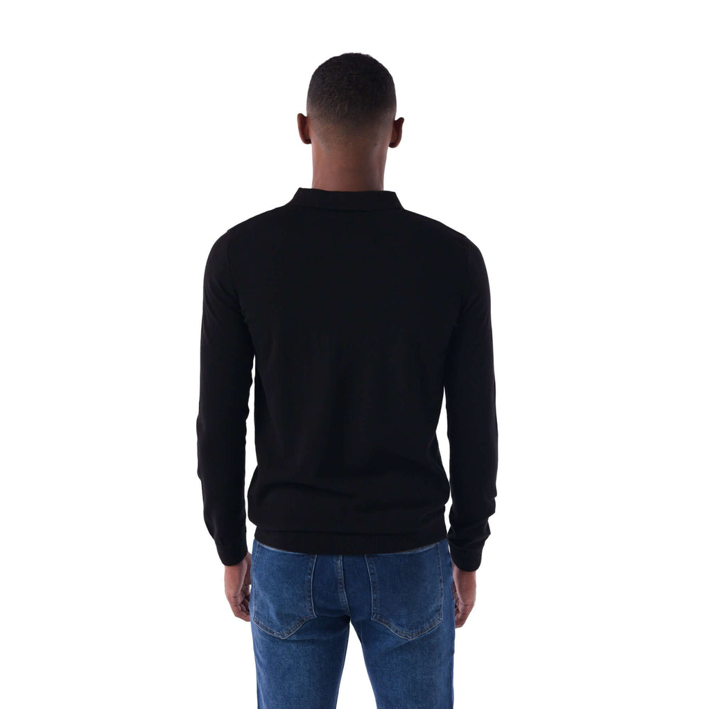 SOLID Knitted Long-Sleeve Polo - black - back