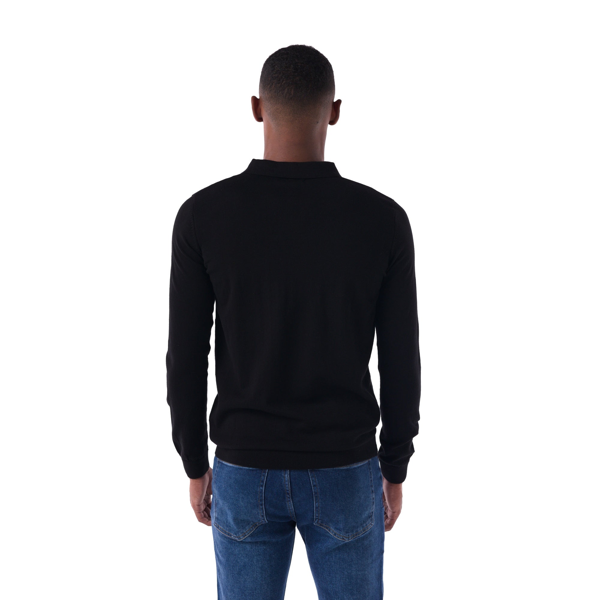 SOLID Knitted Long-Sleeve Polo - black - back