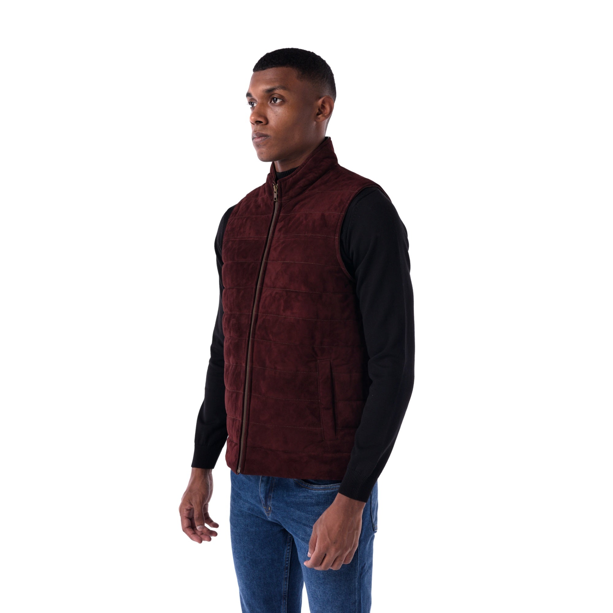 Suede Vest burgundy side