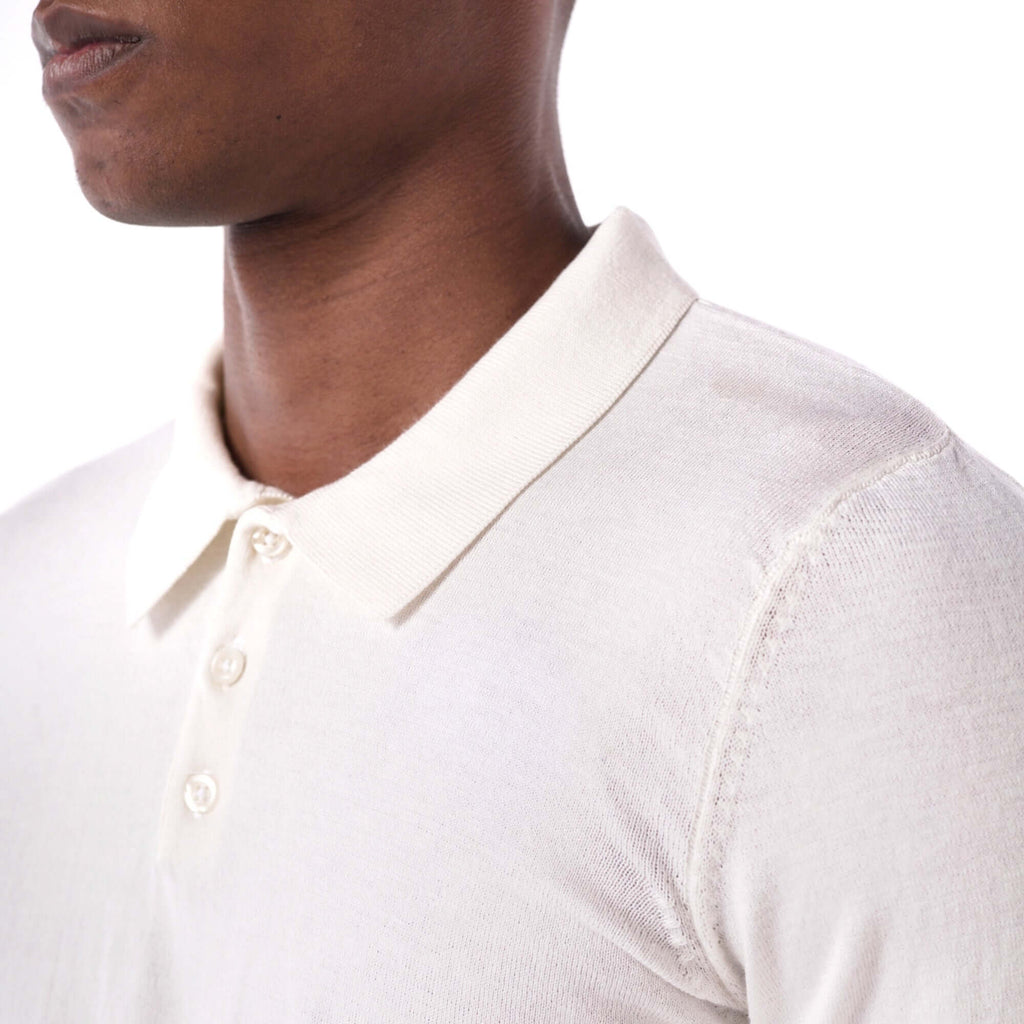 SOLID Knitted Long-Sleeve Polo - white - close up 1