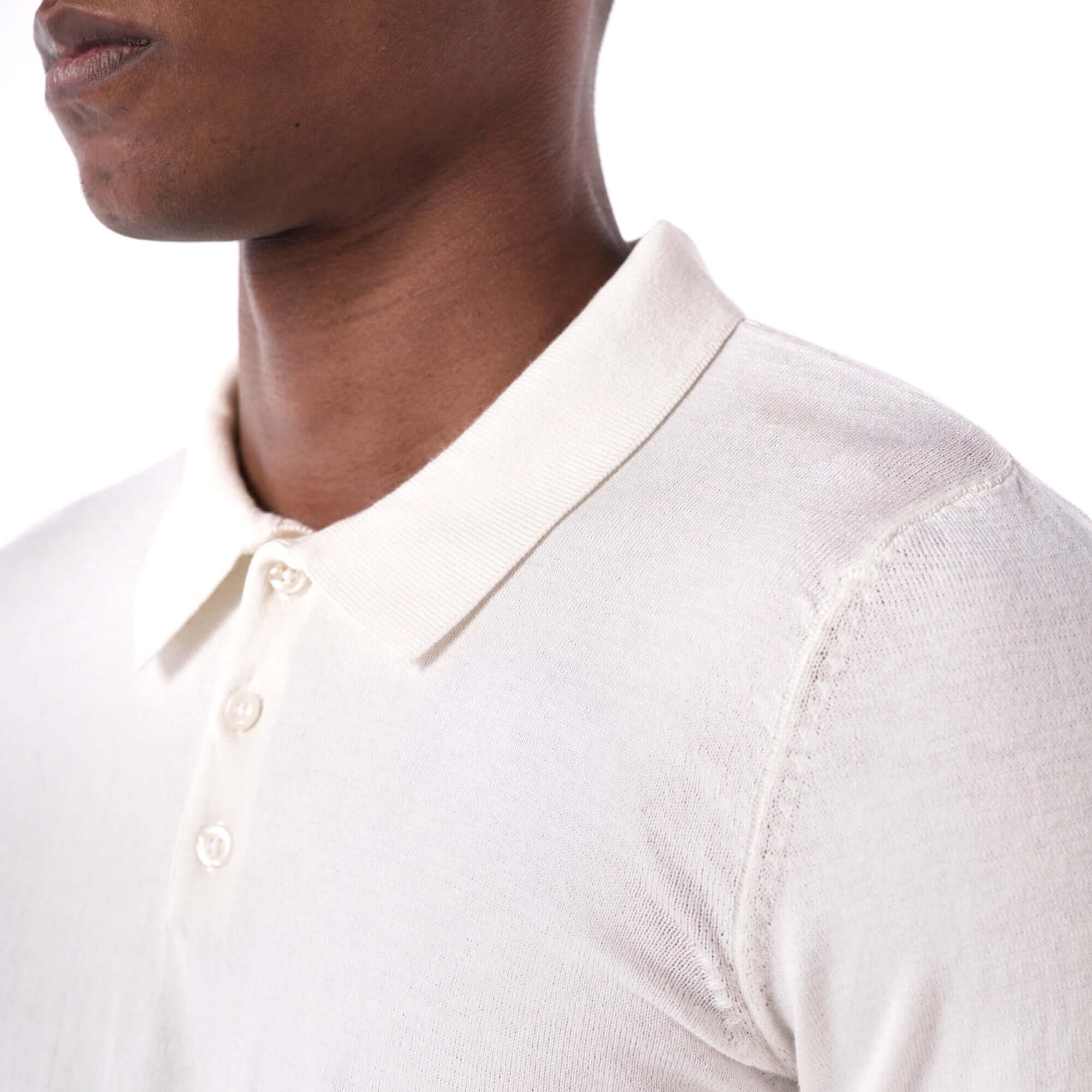 SOLID Knitted Long-Sleeve Polo - white - close up 1