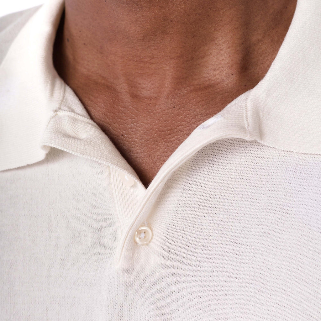 SOLID Knitted Long-Sleeve Polo - white - close up 2