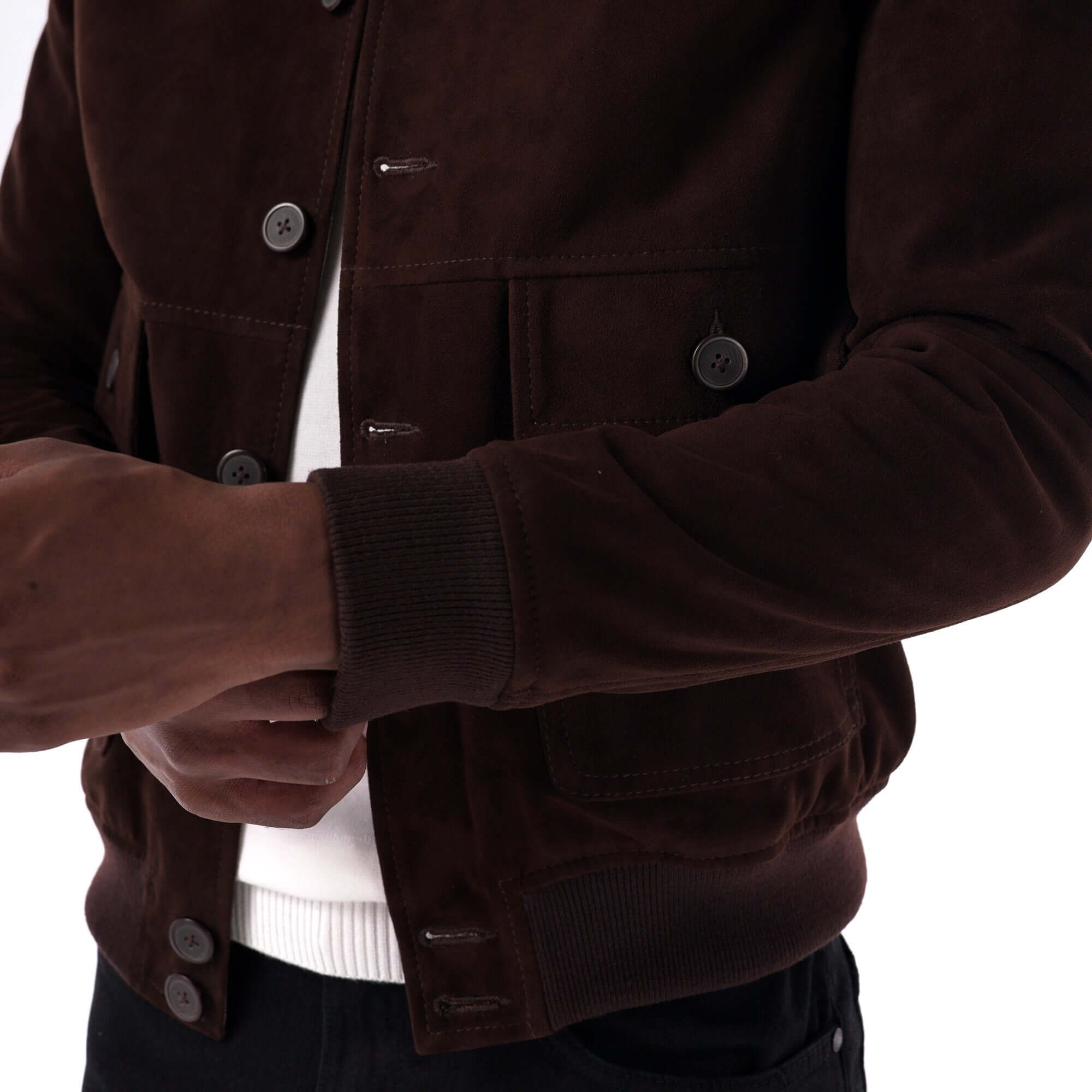 The Pilot Jacket - Goat Suede Edition - brown - close up 2
