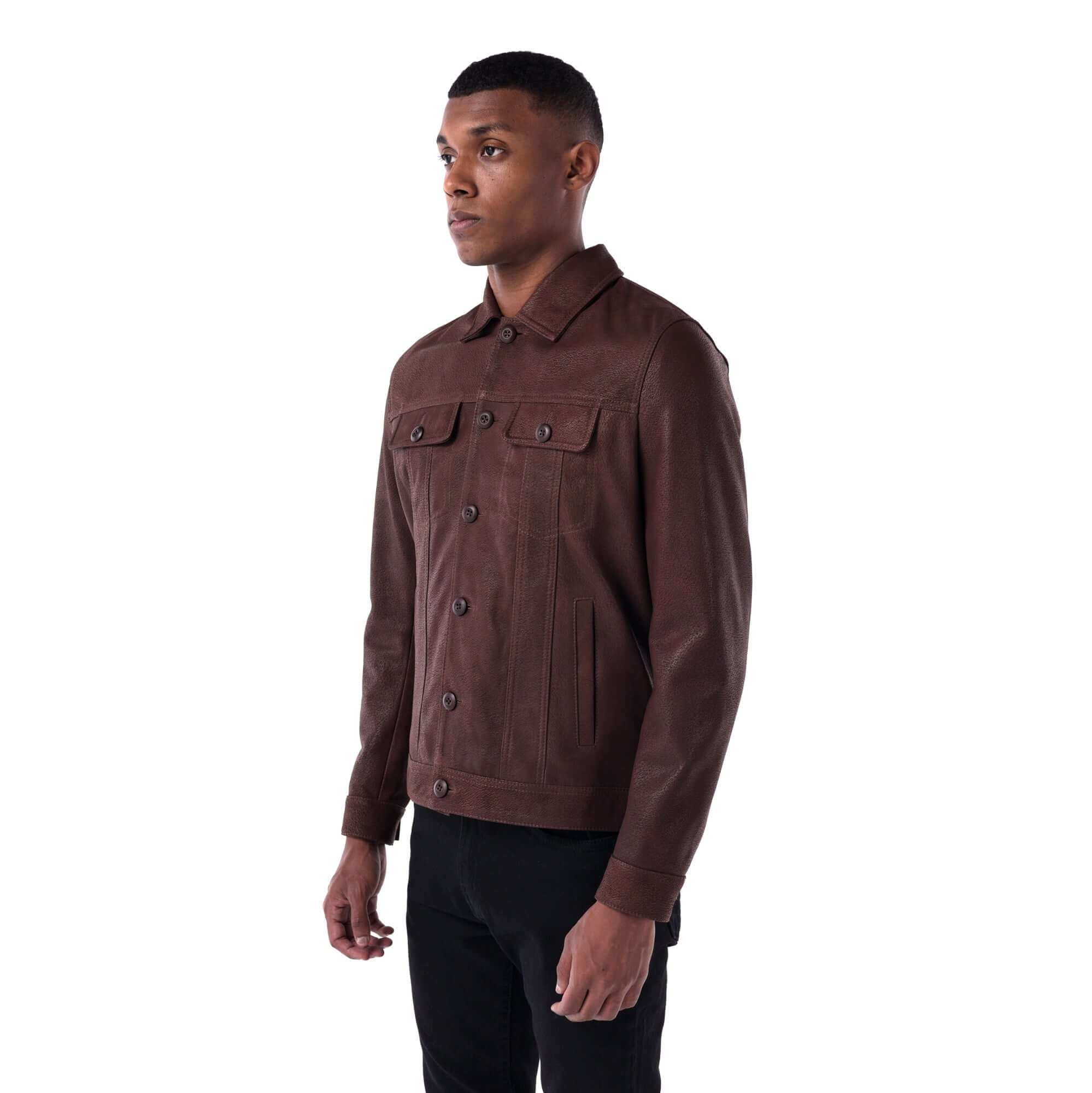 The Rugged Trucker Jacket – Lambskin Edition - brown - 3/4