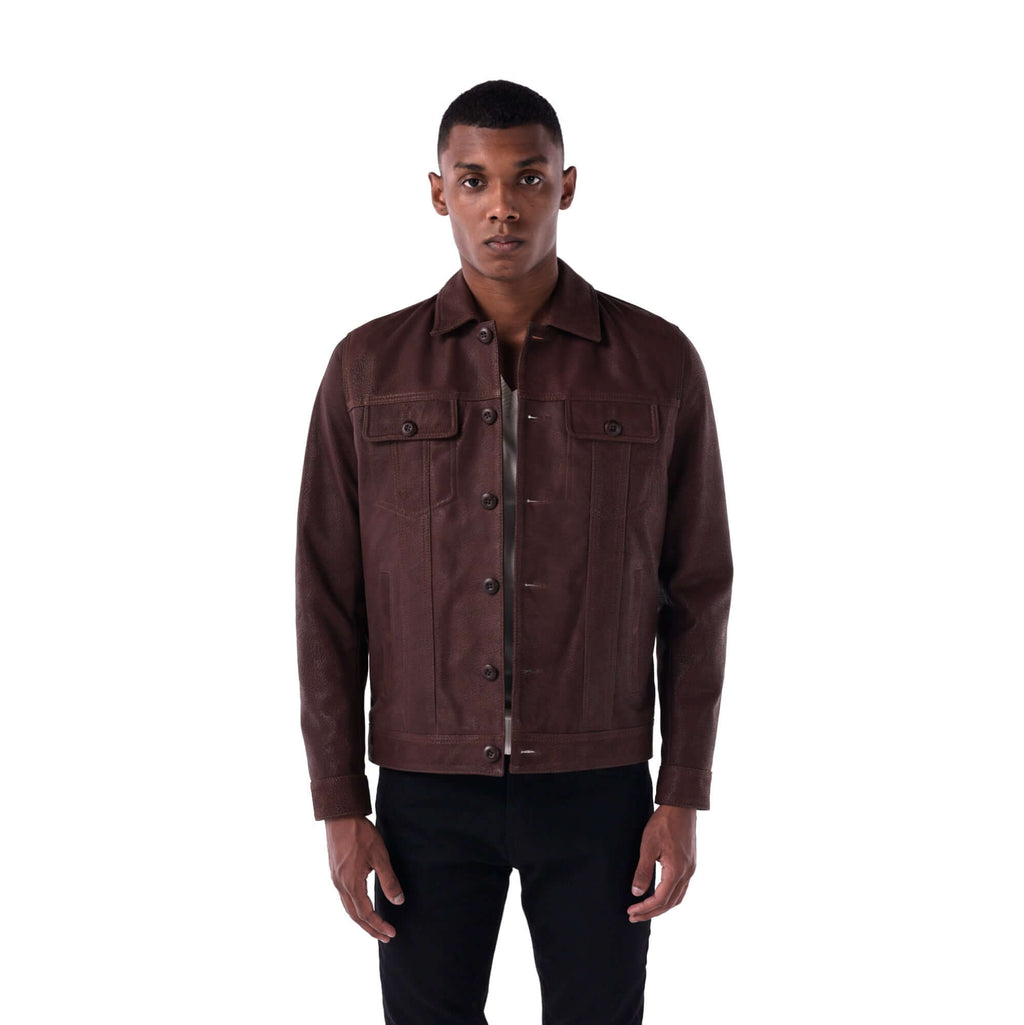 The Rugged Trucker Jacket – Lambskin Edition - brown - open