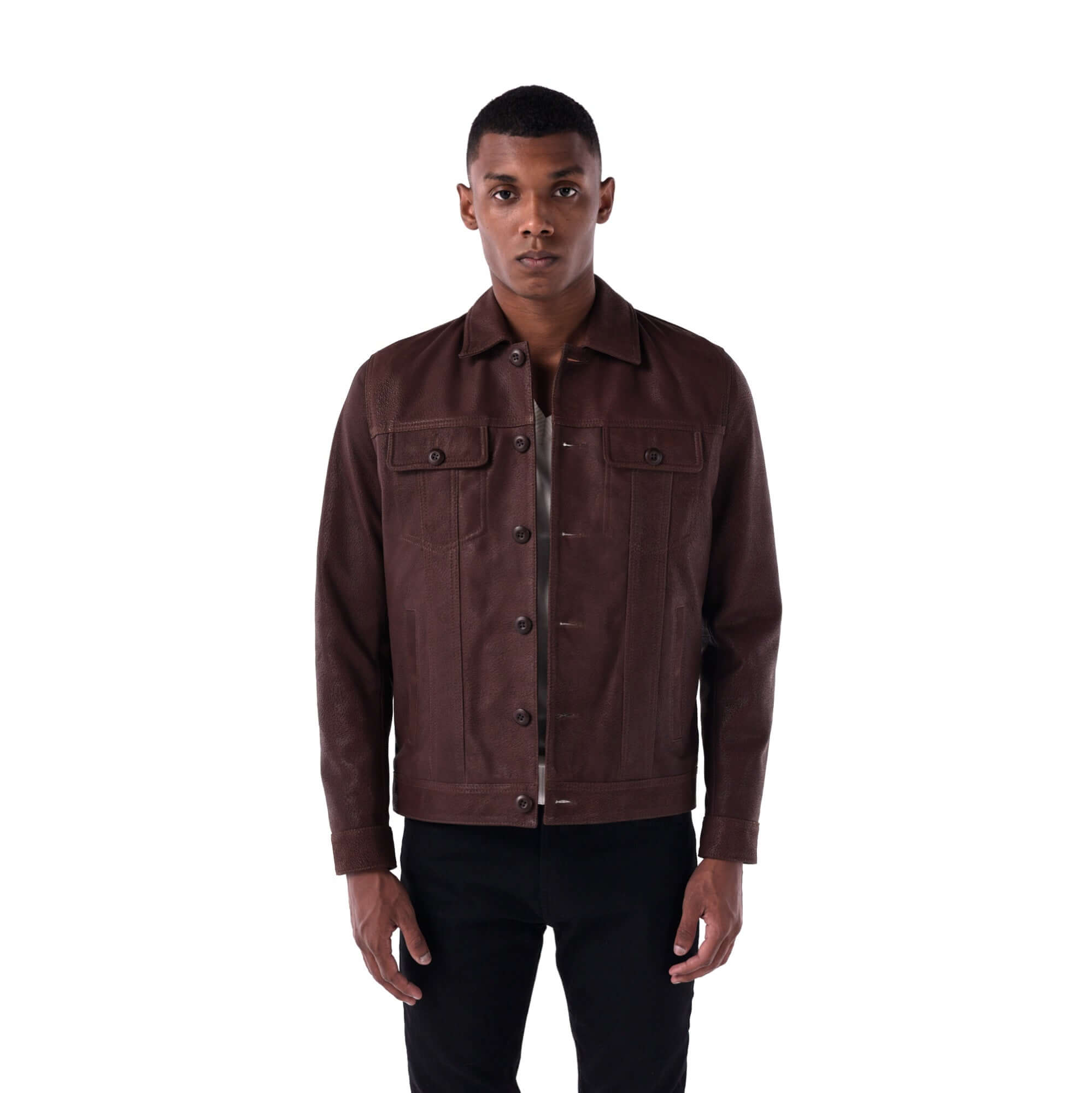 The Rugged Trucker Jacket – Lambskin Edition - brown - open