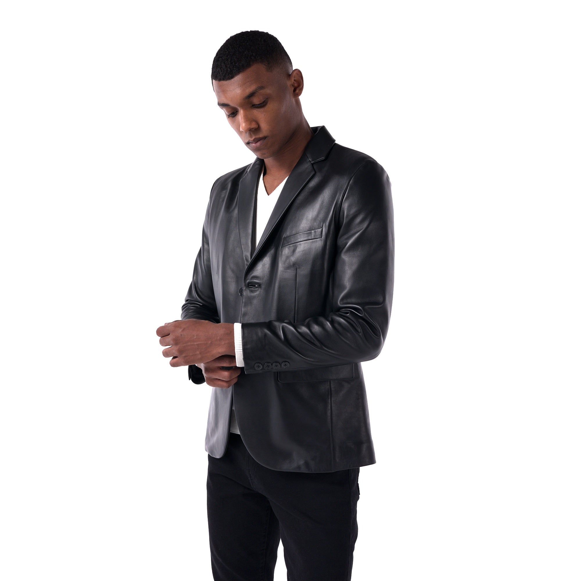 The Slim Leather Blazer - Lambskin Edition - Black - Sty;e