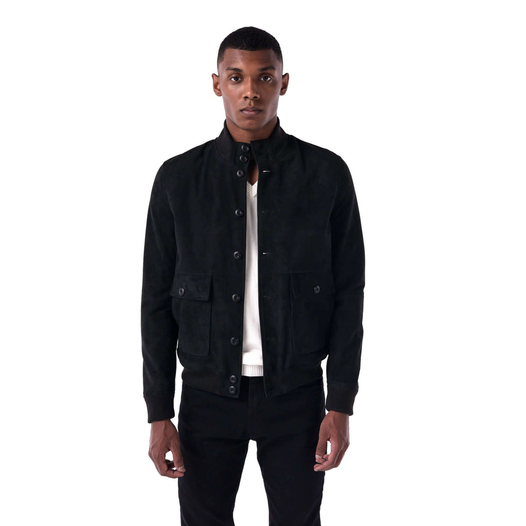 The Pilot Jacket - Goat Suede Edition - black - open