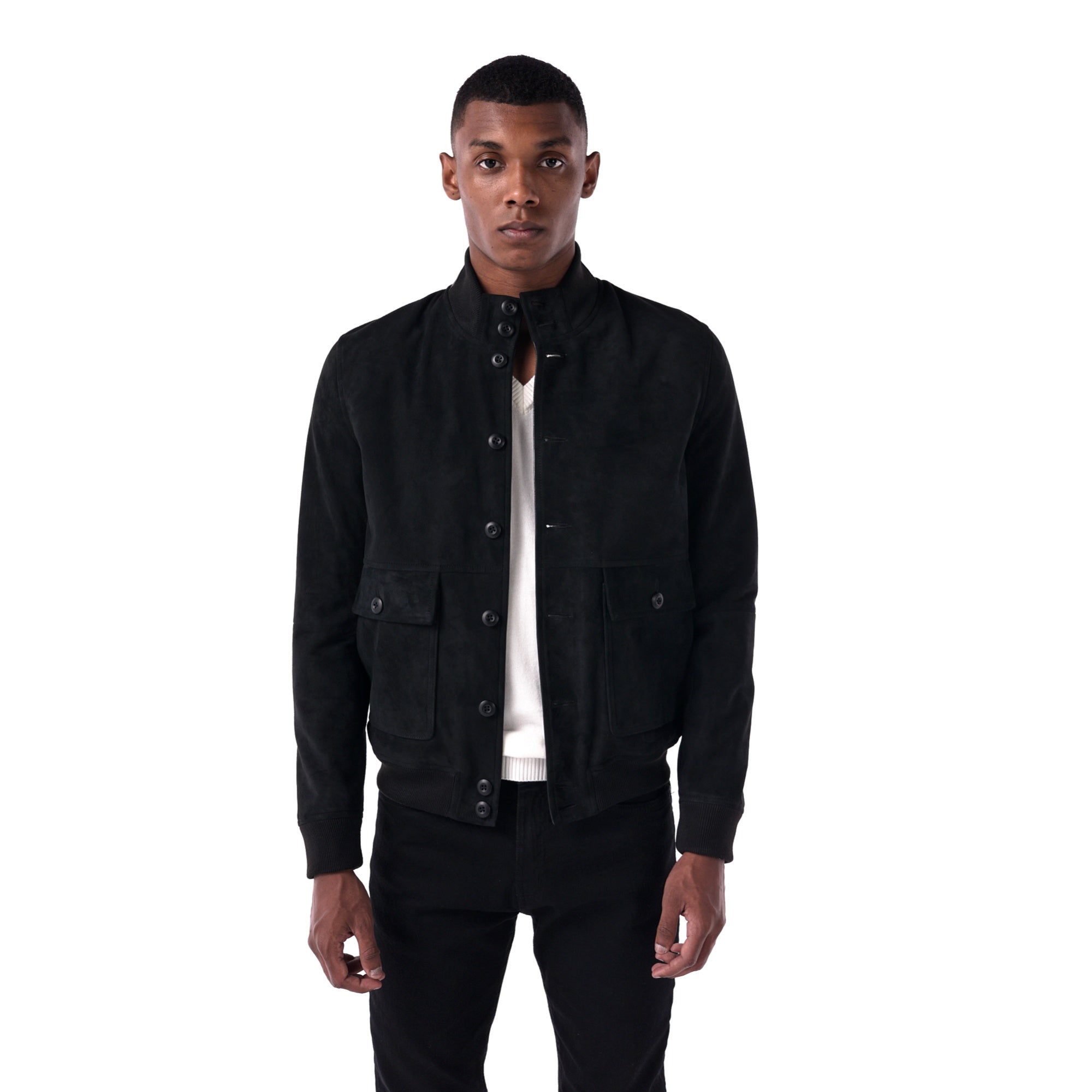 The Pilot Jacket - Goat Suede Edition - black - open